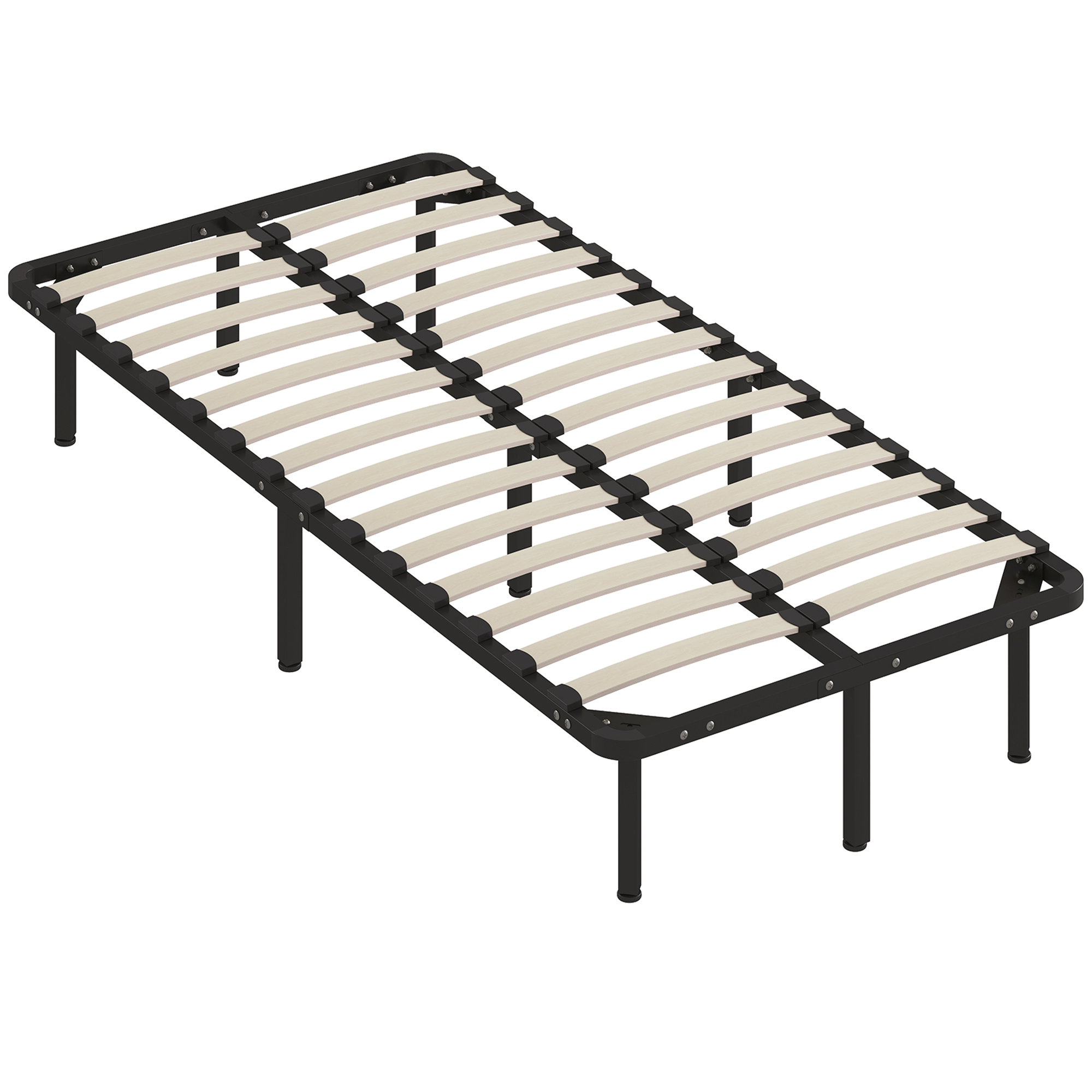 DUNFORD Single Metal Bedframe with Wood Slats and Underbed Storage - Black and Natural - Life Essentials