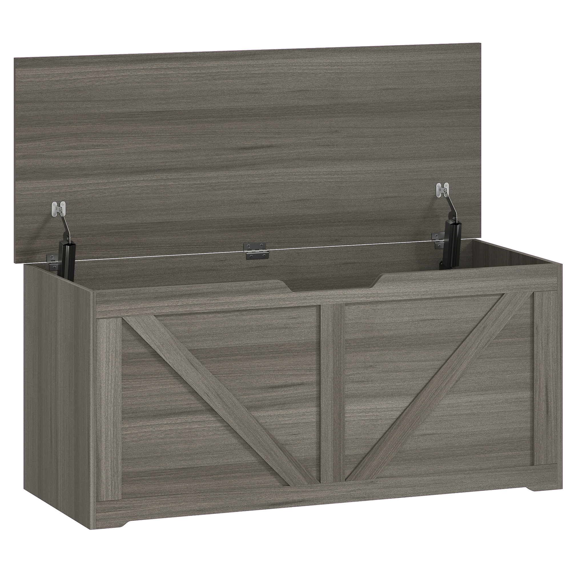 JUVRIA 127L Particleboard Home Storage Box with Safety Hinges and Wood Effect - Dark Grey - Life Essentials