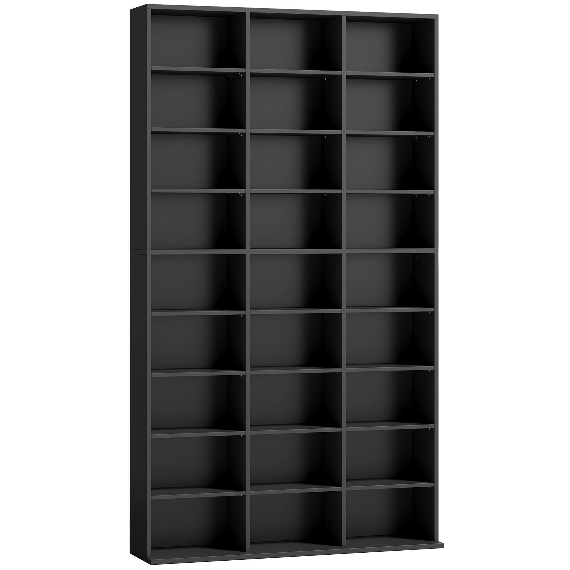 WOODCROFT Media Storage Unit for 835 CDs or 500 DVDs with 27 Compartments and 21 Adjustable Shelves - Black - Life Essentials