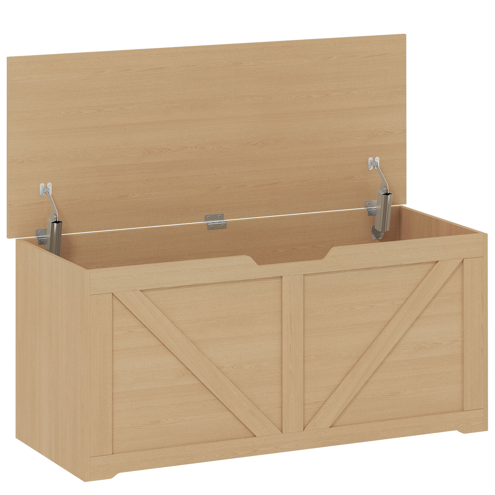 JUVRIA 127L Particleboard Home Storage Box with Safety Hinges and Wood Effect - Nature Wood Finish - Life Essentials