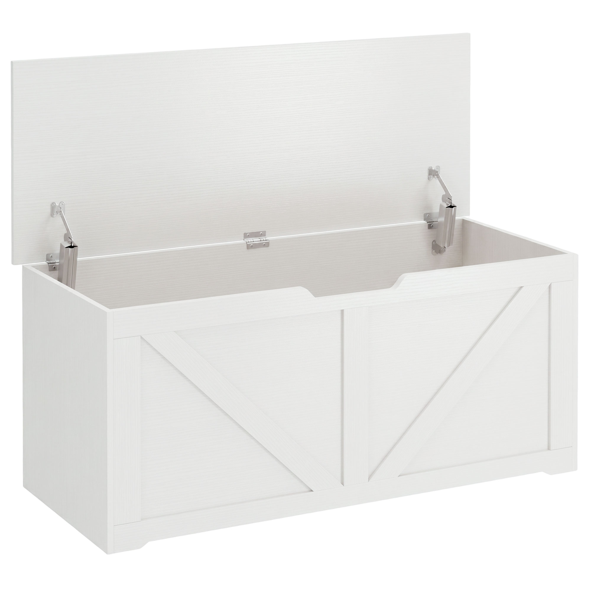 JUVRIA 127L Particleboard Home Storage Box with Safety Hinges and Wood Effect - White - Life Essentials