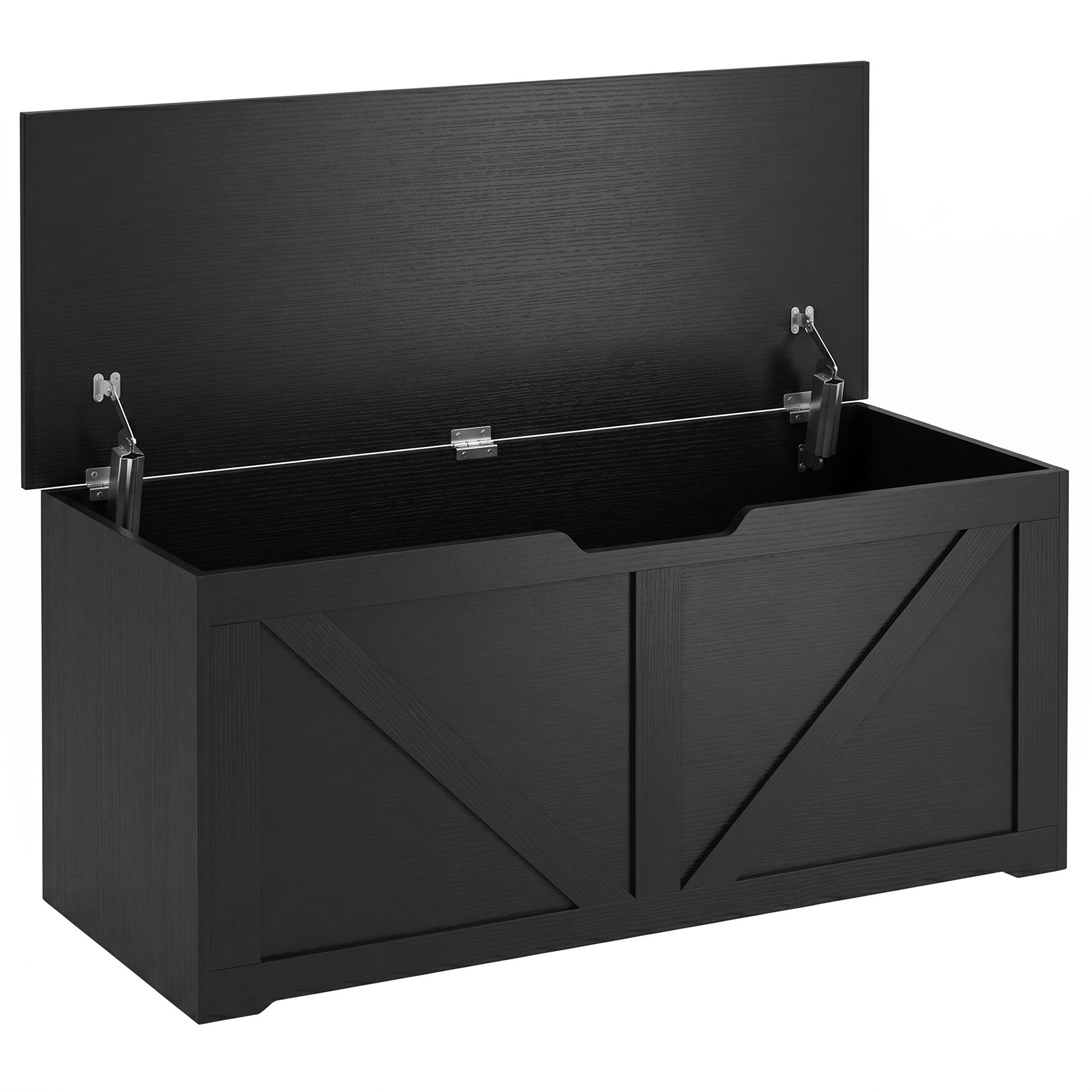 JUVRIA 127L Particleboard Home Storage Box with Safety Hinges and Wood Effect - Black - Life Essentials