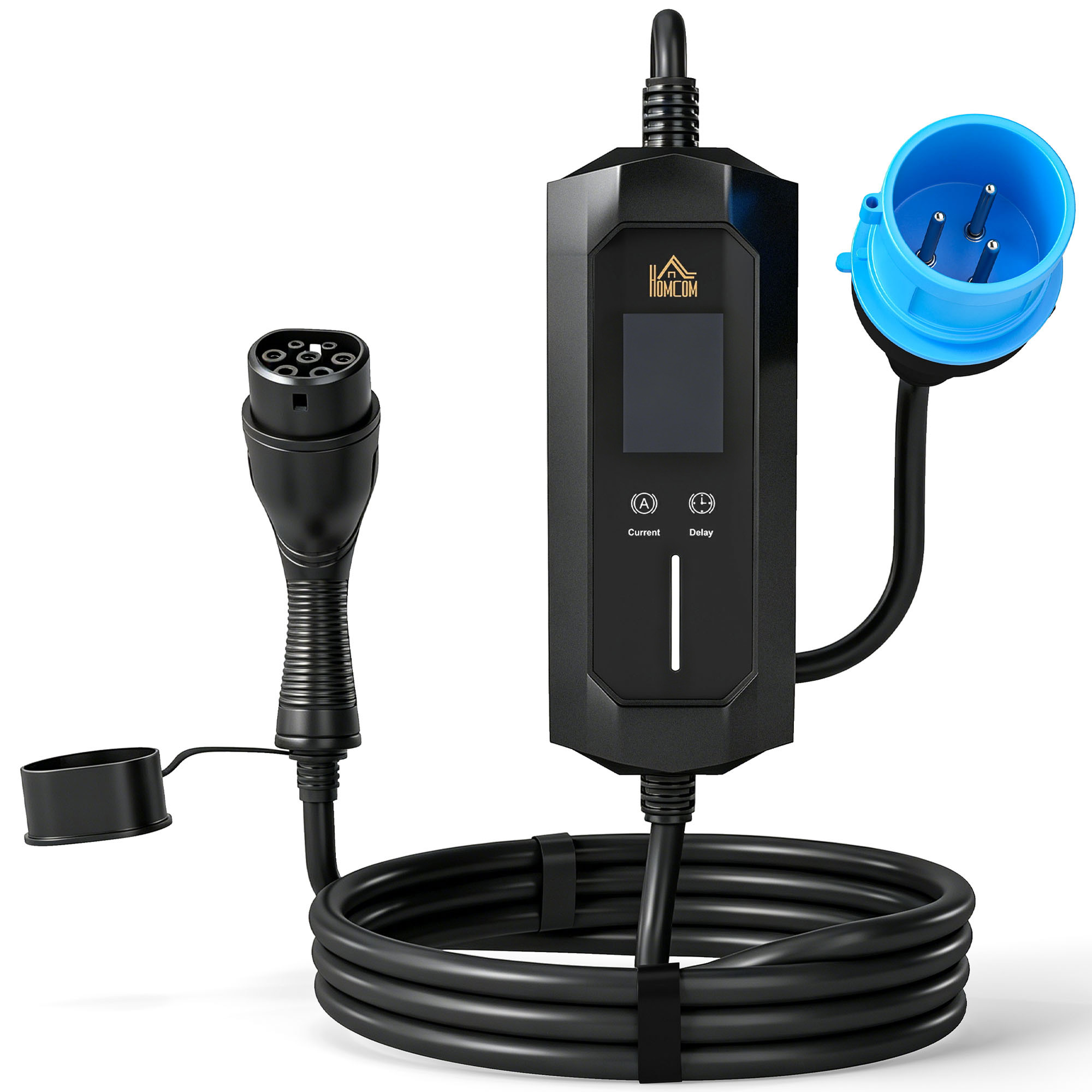 SWAFFHAM 7kW Type 2 EV Charger with CEE 32A Plug, UK Adapter, 10 m Cable and 6 to 32A Current - Black - Life Essentials