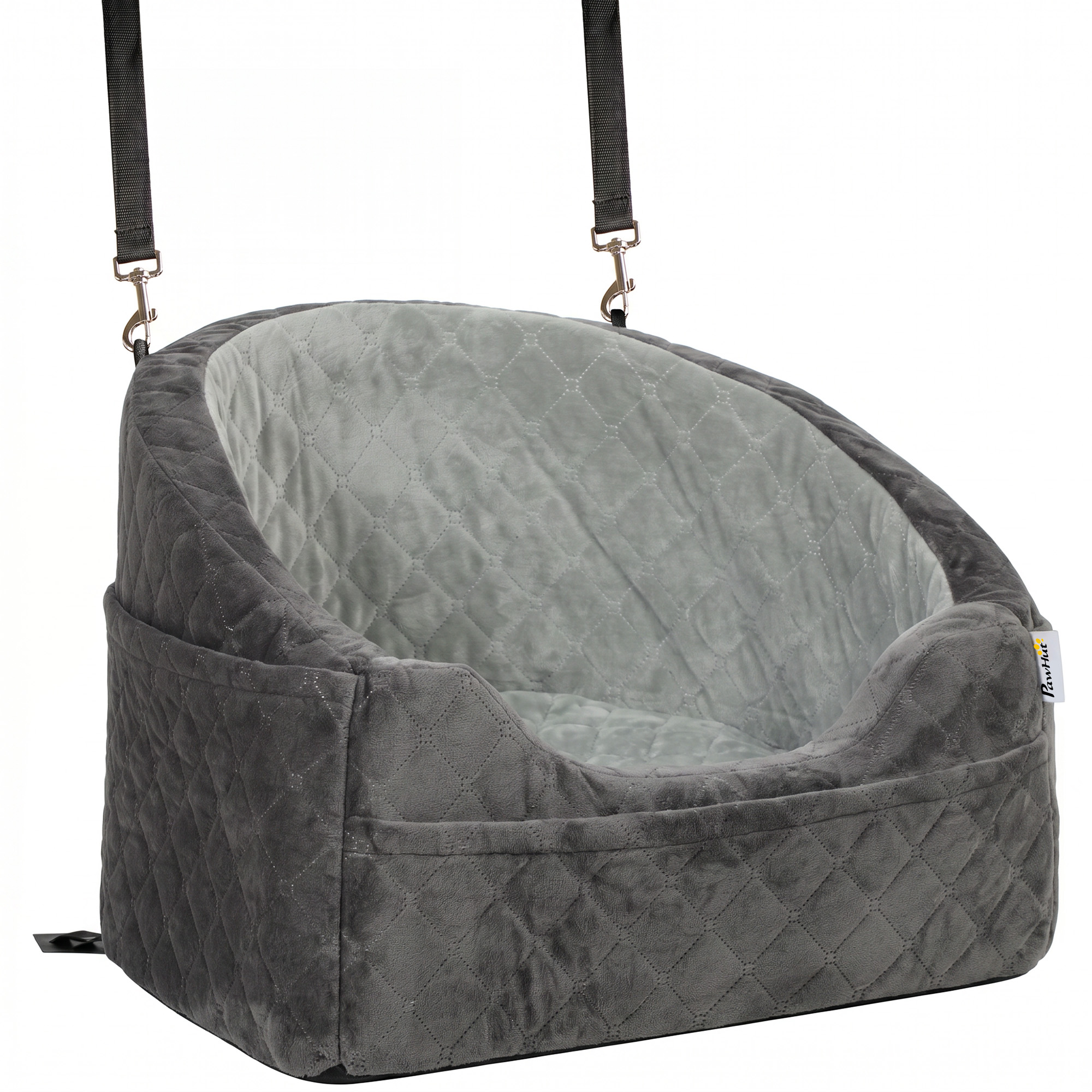 BERKHAMSTED Washable Dog Booster Car Seat with Cushion, Seat Belt and Pockets for Dogs under 10 kg - Grey - Life Essentials