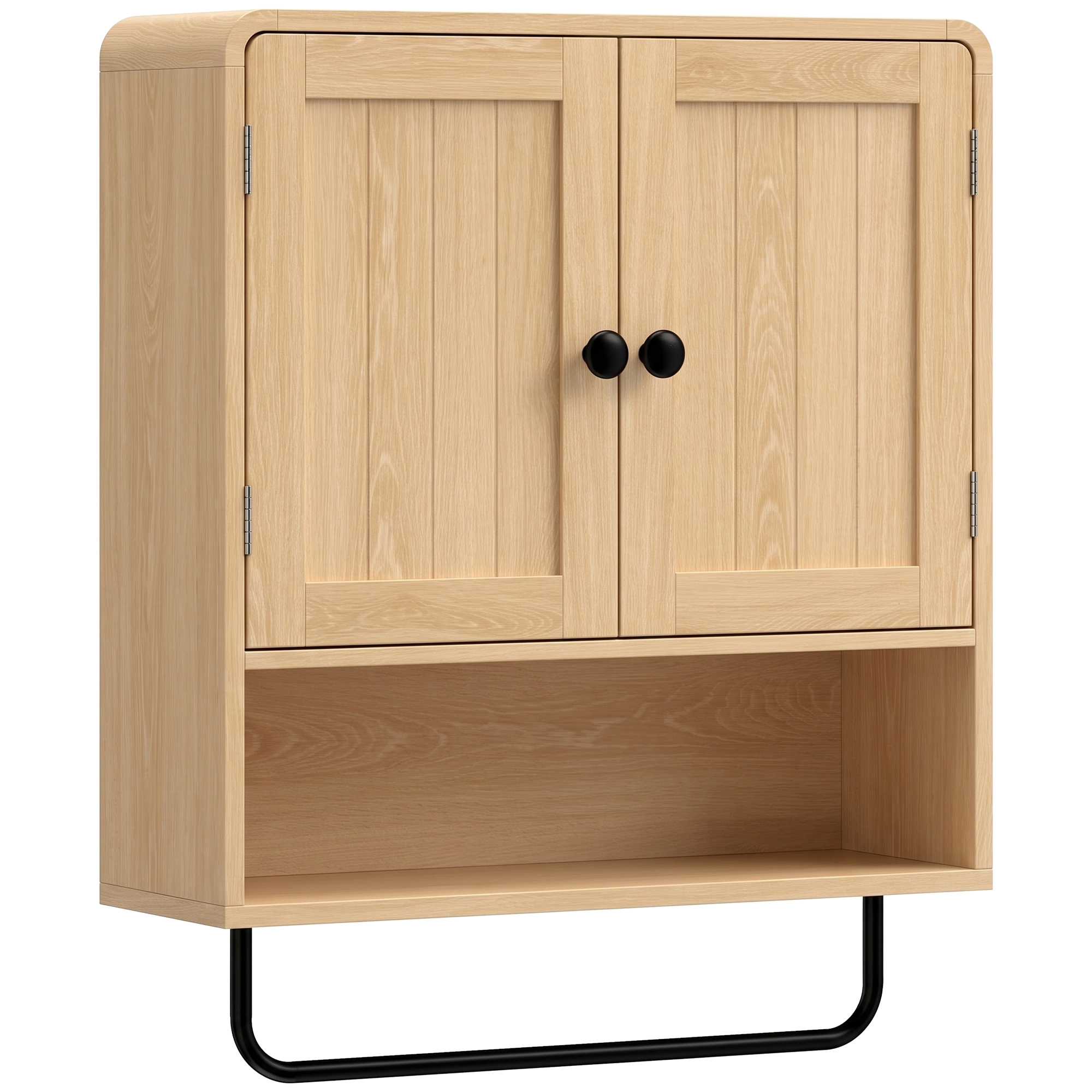CHELMSFORD Wall Mounted Bathroom Cabinet with 2 Doors and Adjustable Shelf - Oak and Black - Life Essentials
