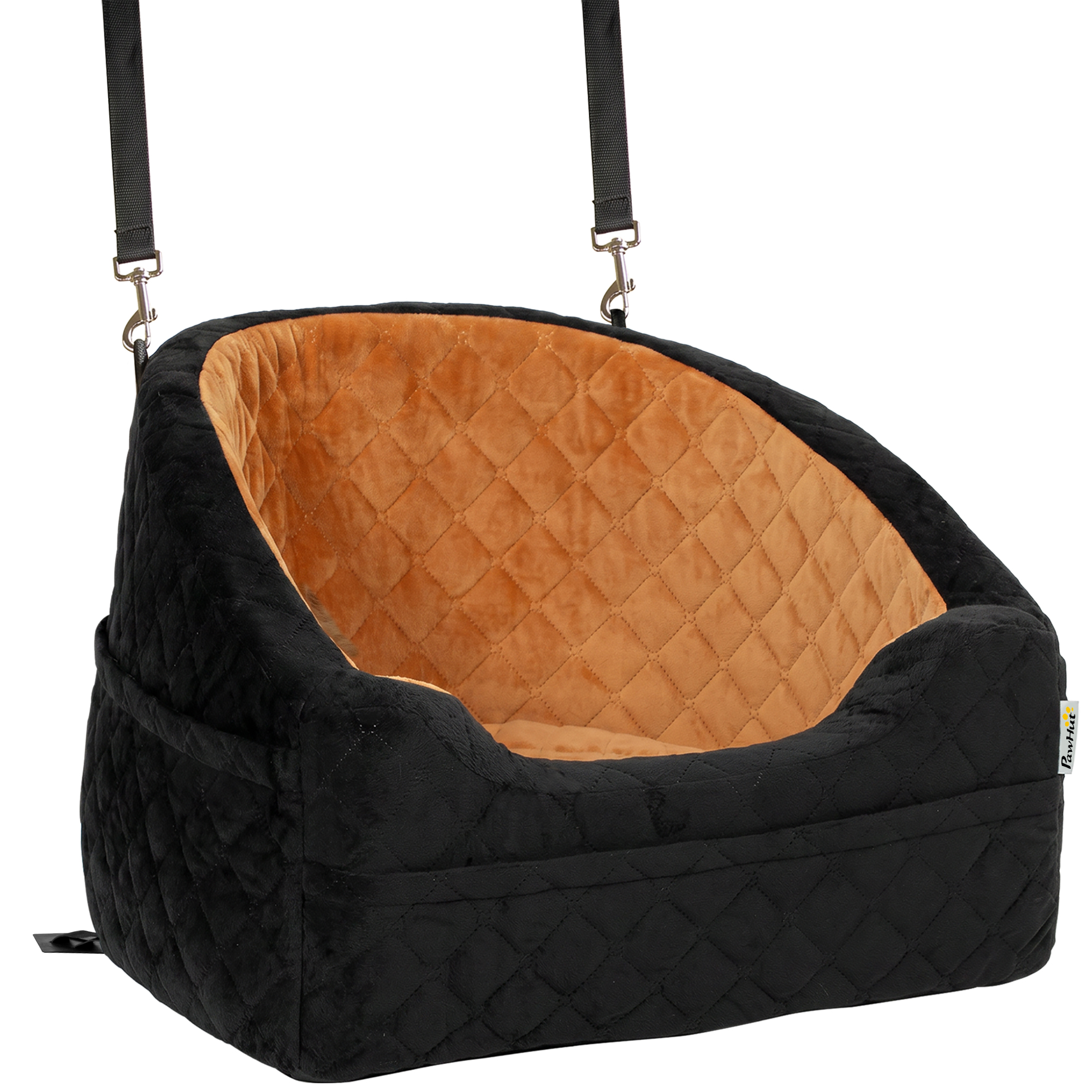 BERKHAMSTED Washable Dog Booster Car Seat with Cushion, Seat Belt and Pockets for Dogs under 10 kg - Brown and Black - Life Essentials