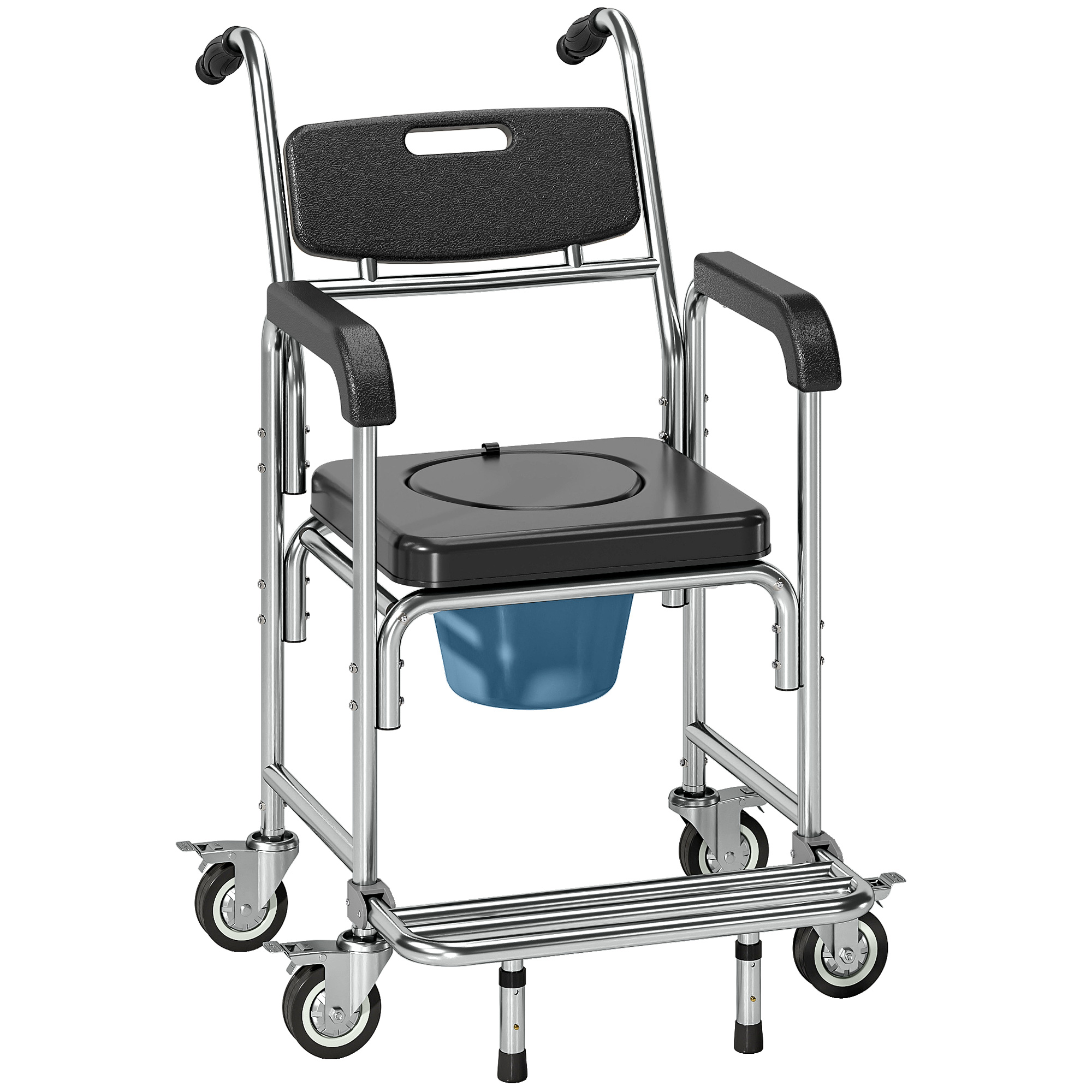 EVERSLEY 3 in 1 Transport, Bedside and Shower Commode Chair with Wheels and Padded Seat - Black - Life Essentials