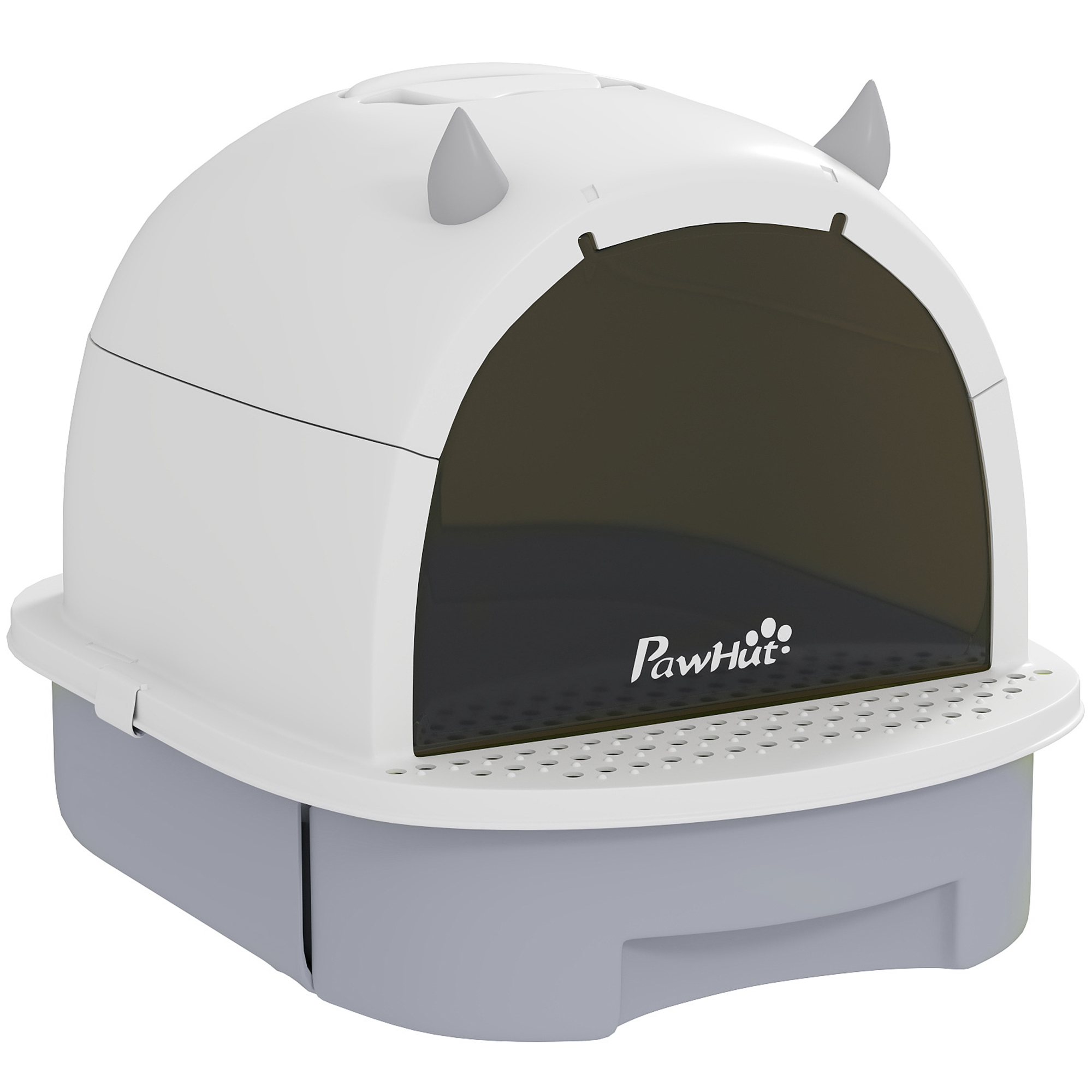 SAWBRIDGE Enclosed Cat Litter Box with Pull Out Drawer, Scoop and Odour Control Bags - Grey, White and Black - Life Essentials