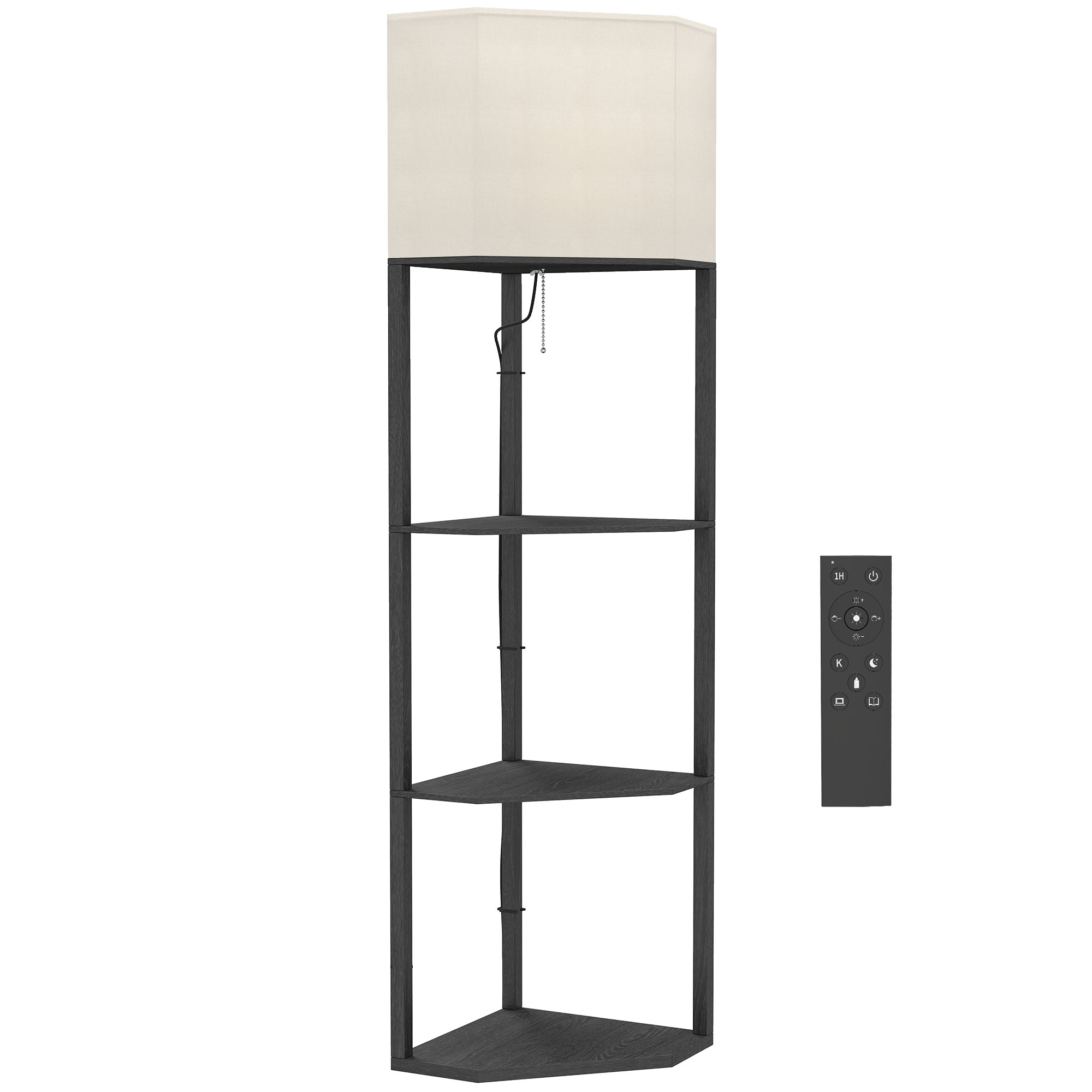 VELSTARR Dimmable Corner Floor Lamp with Shelves and 3 Colour Temperature Settings - Black and Beige - Life Essentials