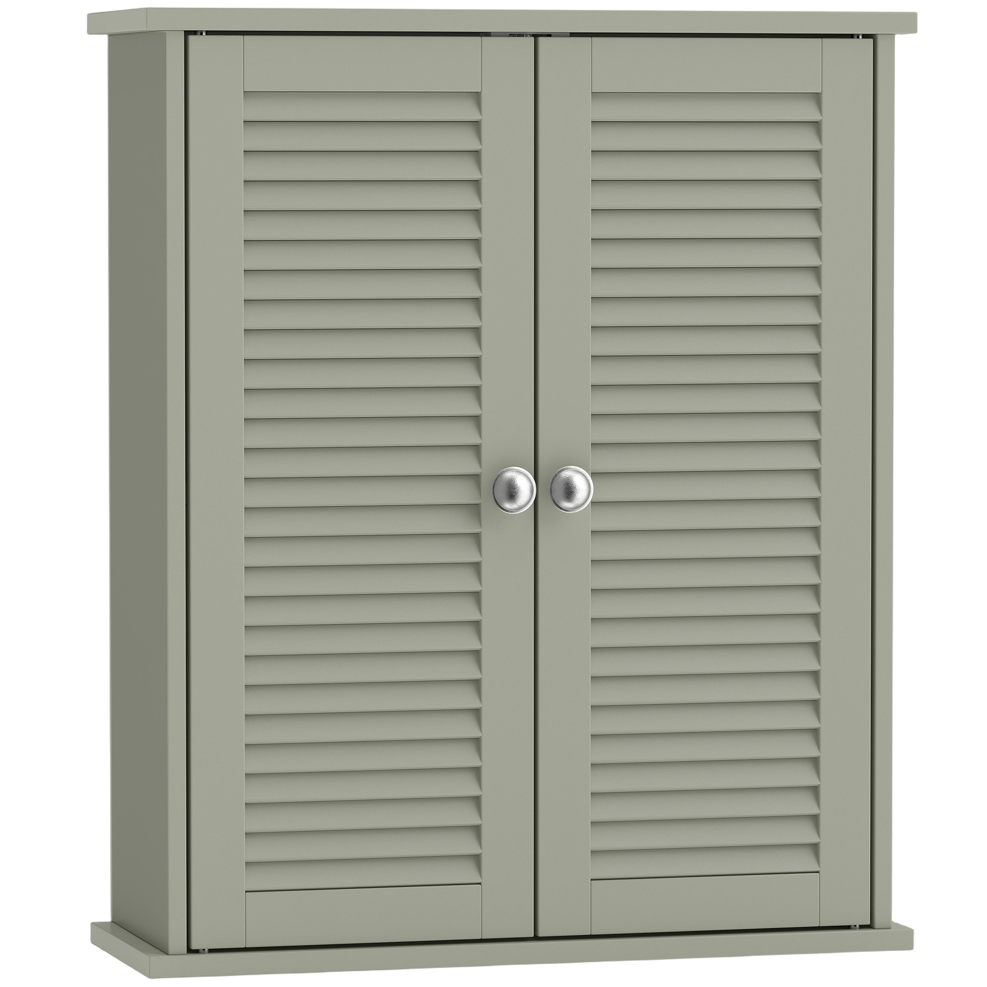 YEOVIL Wall Mounted Bathroom Cabinet with Louvered Doors and Adjustable Shelf - Light Green and Silver Tone - Life Essentials