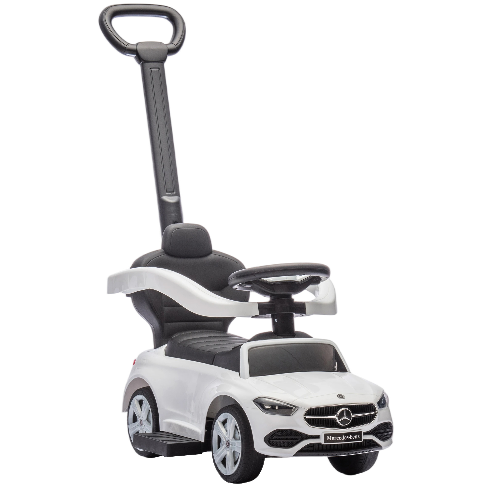 RADLETT Mercedes Benz C Class Licensed 2 in 1 Baby Ride On Push Car and Foot to Floor Walker - White - Life Essentials