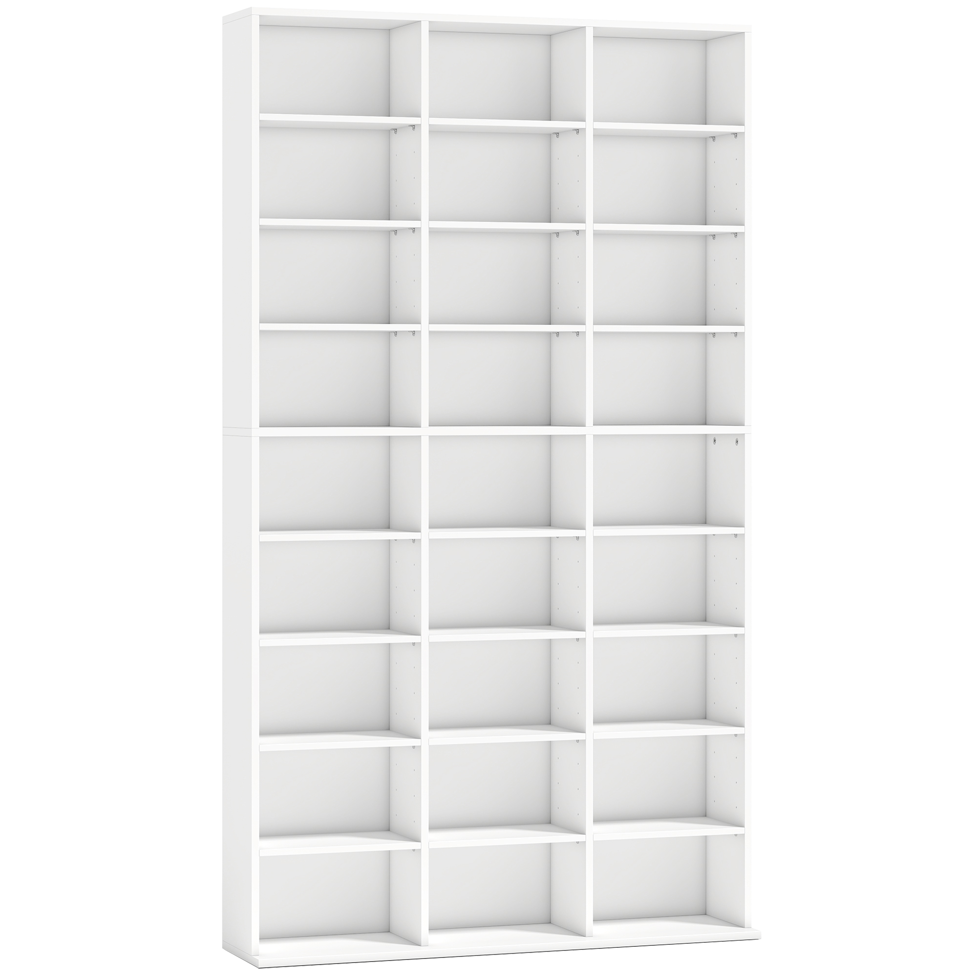 WOODCROFT Media Storage Unit for 835 CDs or 500 DVDs with 27 Compartments and 21 Adjustable Shelves - White - Life Essentials