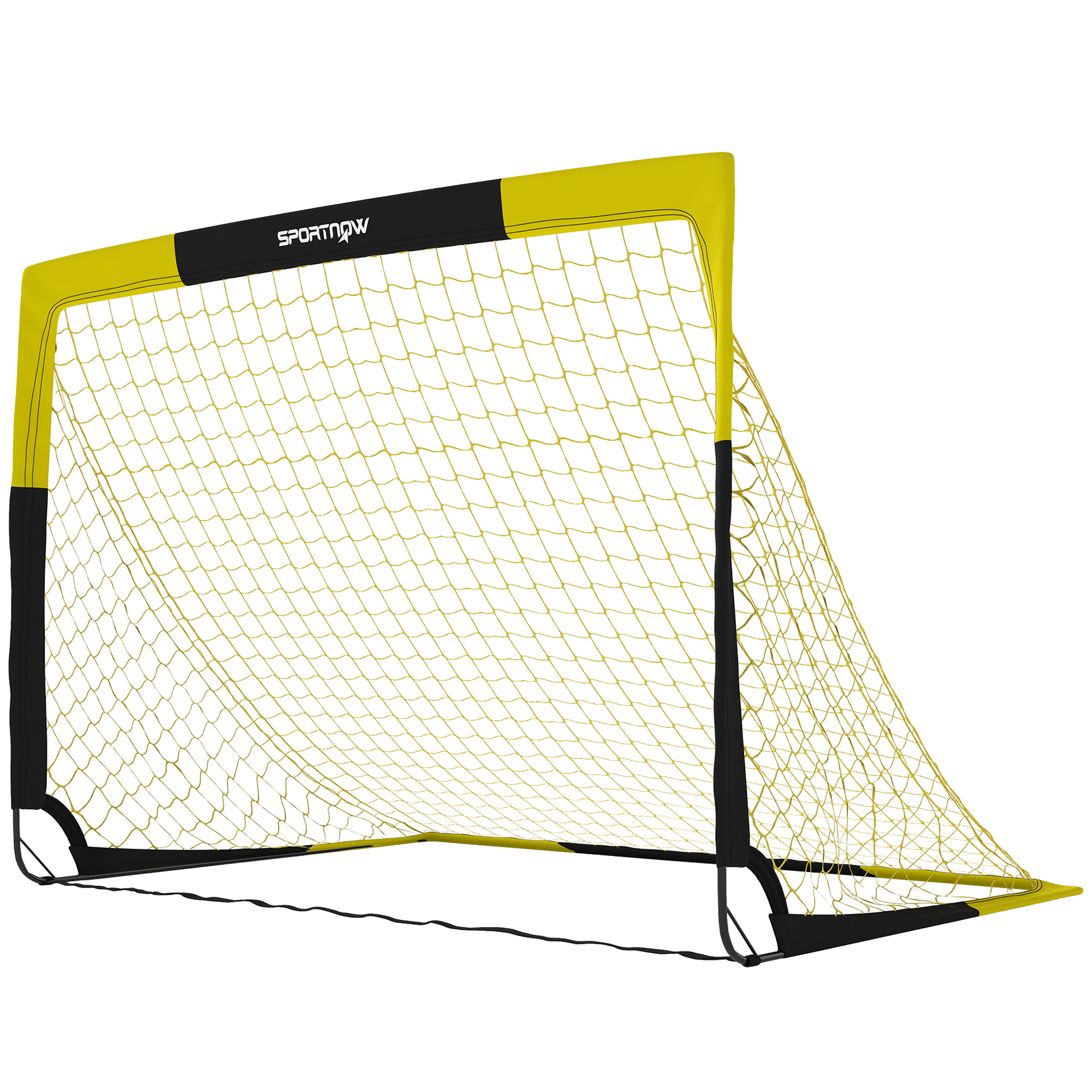 ASTLEY Pop Up Folding Football Goal with Carry Bag, Ground Stakes and Fibreglass Poles - Black and Yellow - Life Essentials