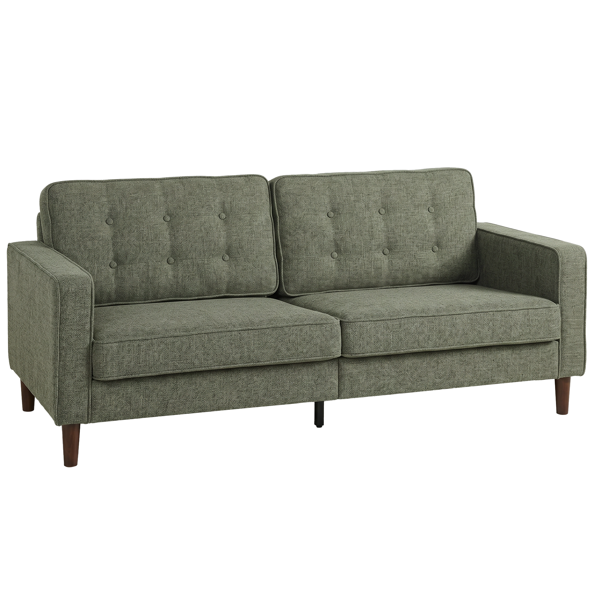 FOWEY Button Tufted 3 Seater Upholstered Sofa with Wood Legs - Green - Life Essentials