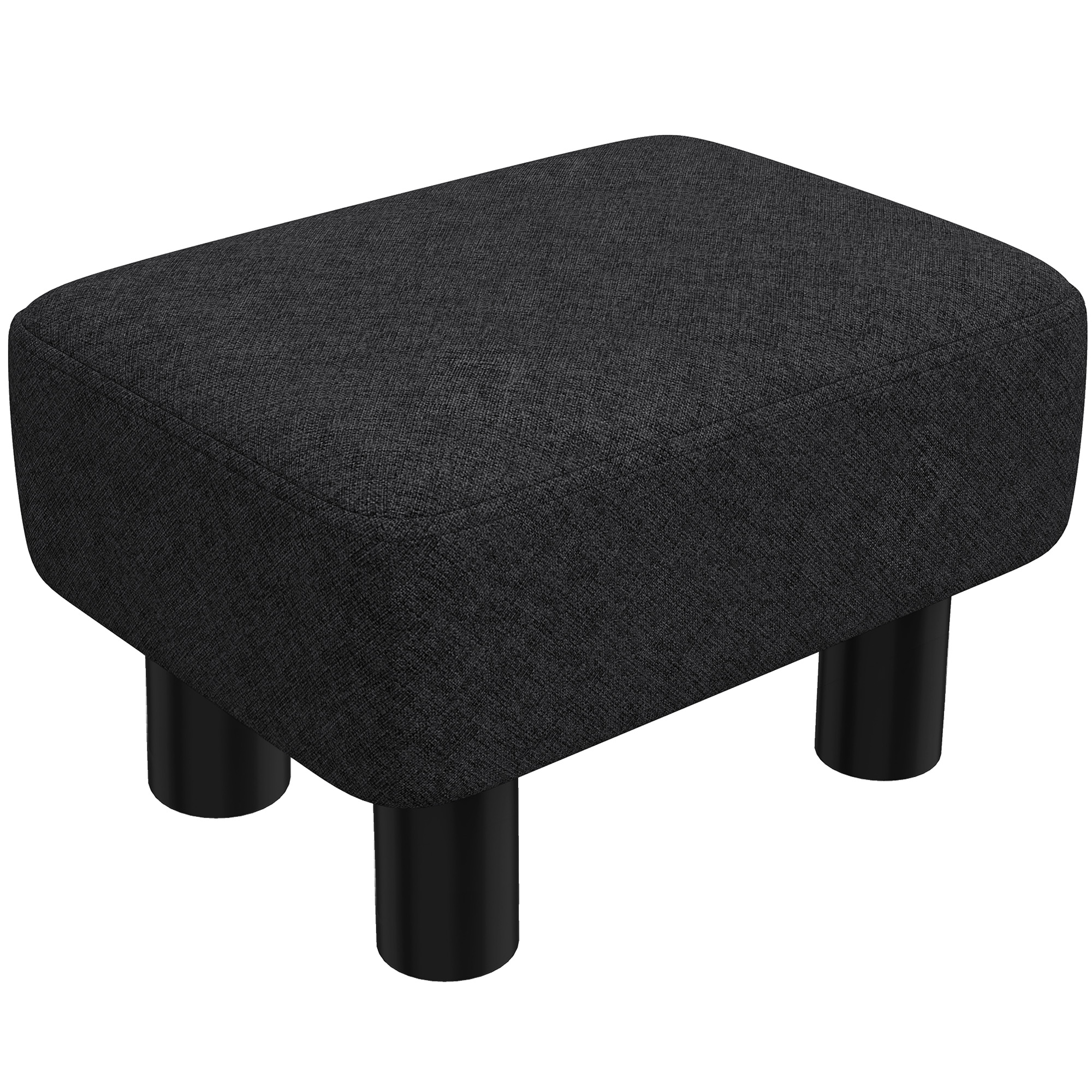 HONITON Linen Fabric Cube Footstool Ottoman with 4 Plastic Legs - Black - Life Essentials