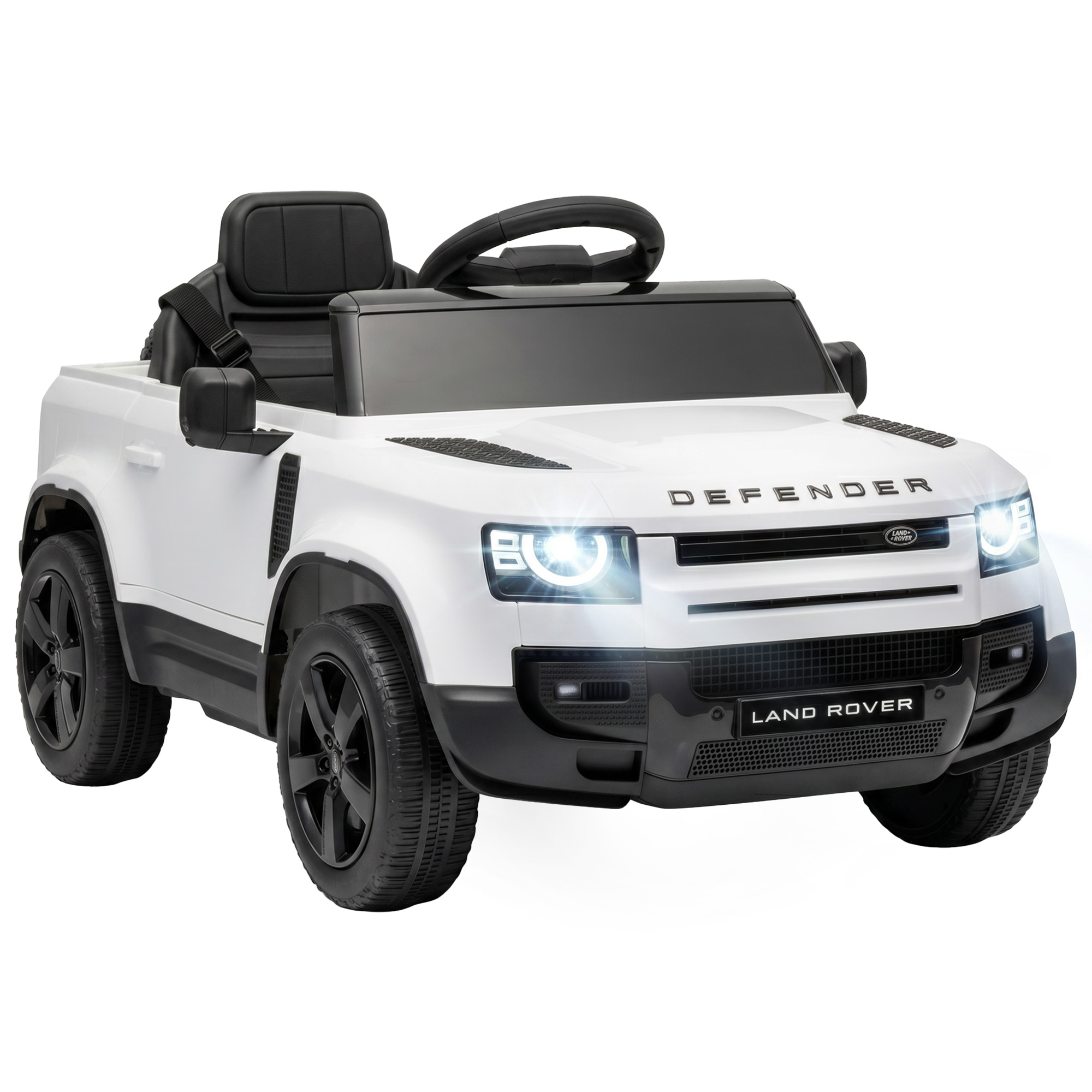 MEADOWCROFT Land Rover Licensed 12V Kids Ride On Car with Remote, Suspension, 3 Speeds, Lights and Music - White and Black - Life Essentials