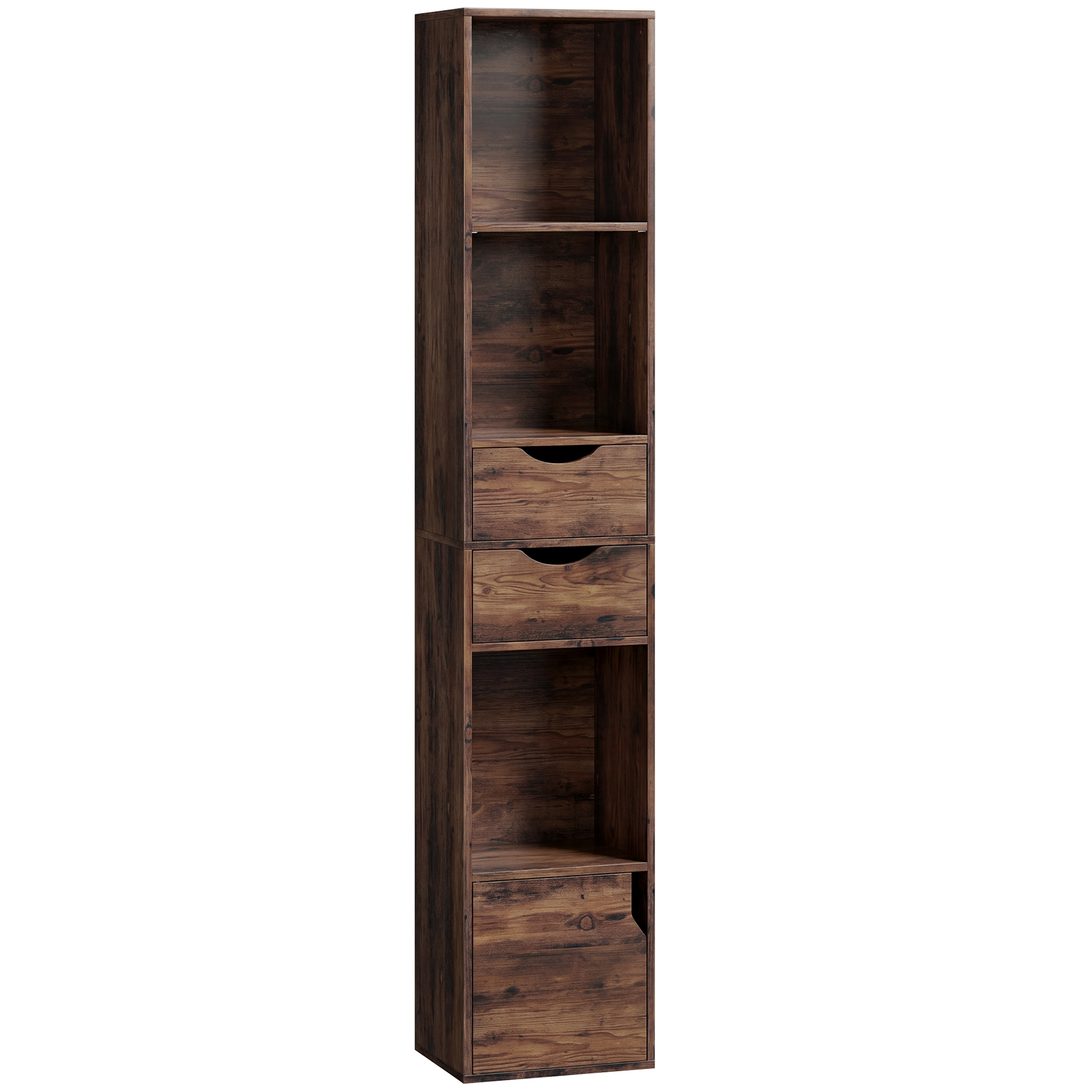 ROSLOFT 158 cm Bookcase with Cabinet, Adjustable Shelf and 2 Drawers - Rustic Brown - Life Essentials
