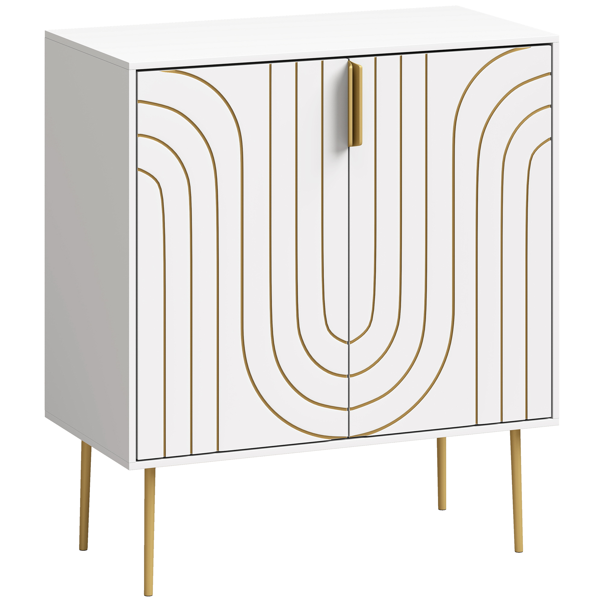 CHRISTLETON Modern Kitchen Storage Cabinet with 2 Doors, Adjustable Shelf and Metal Legs - White - Life Essentials