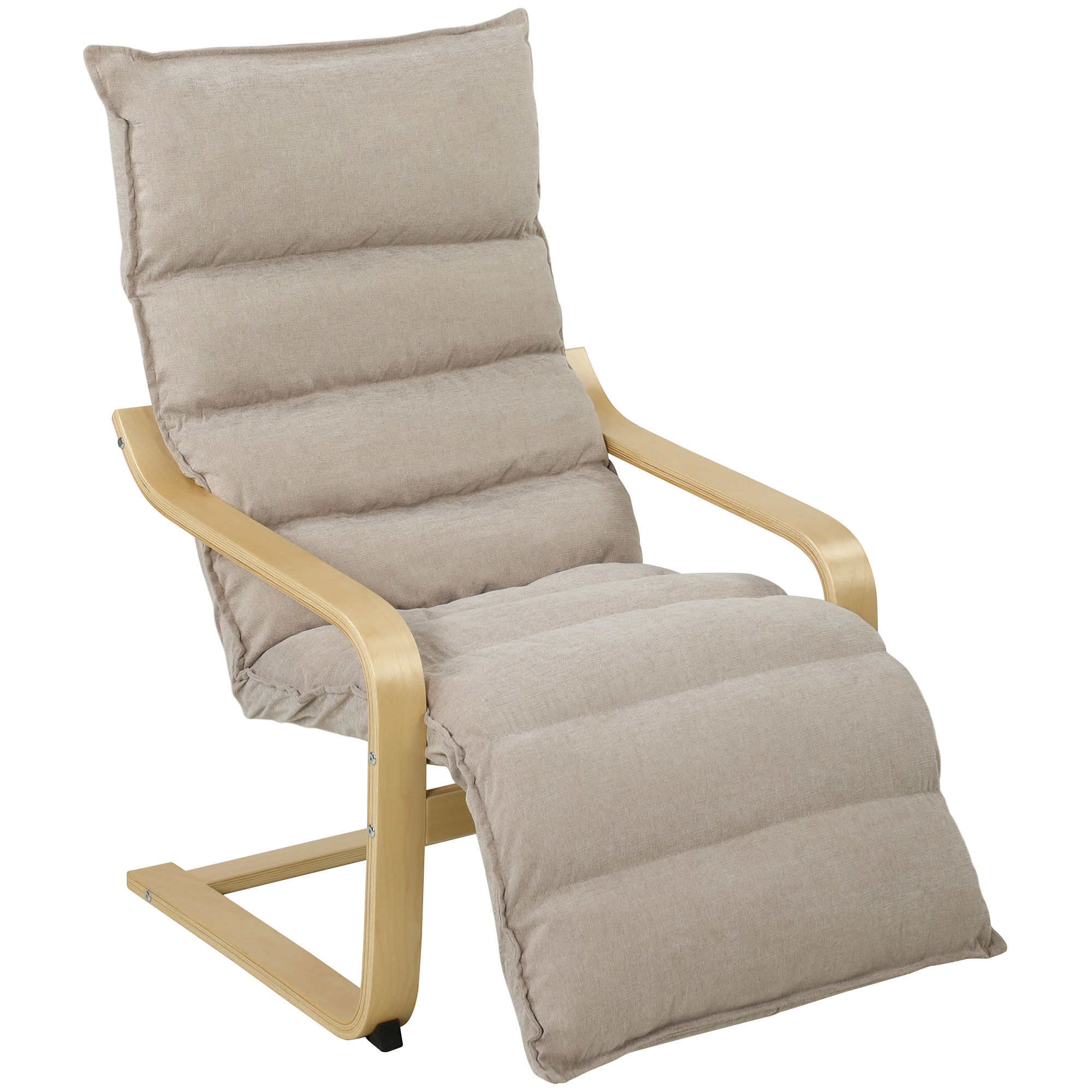 DARTMOUTH Curved Wooden Accent Armchair with Adjustable Footrest - Light Brown - Life Essentials