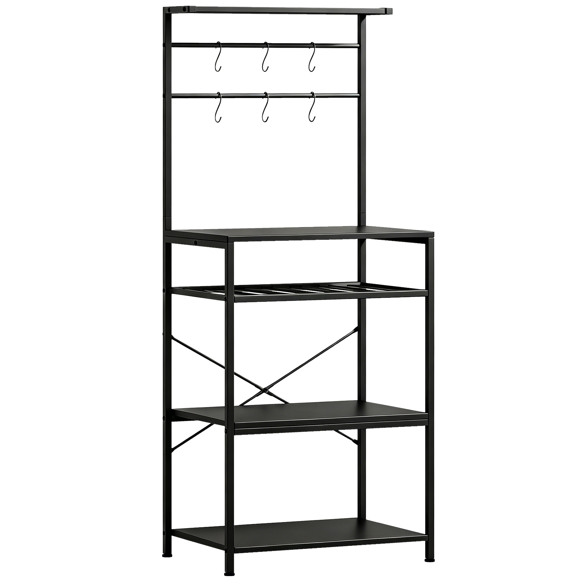 STEYNING Industrial Freestanding Shelving Unit with 6 Hooks and Wine Rack - Black - Life Essentials