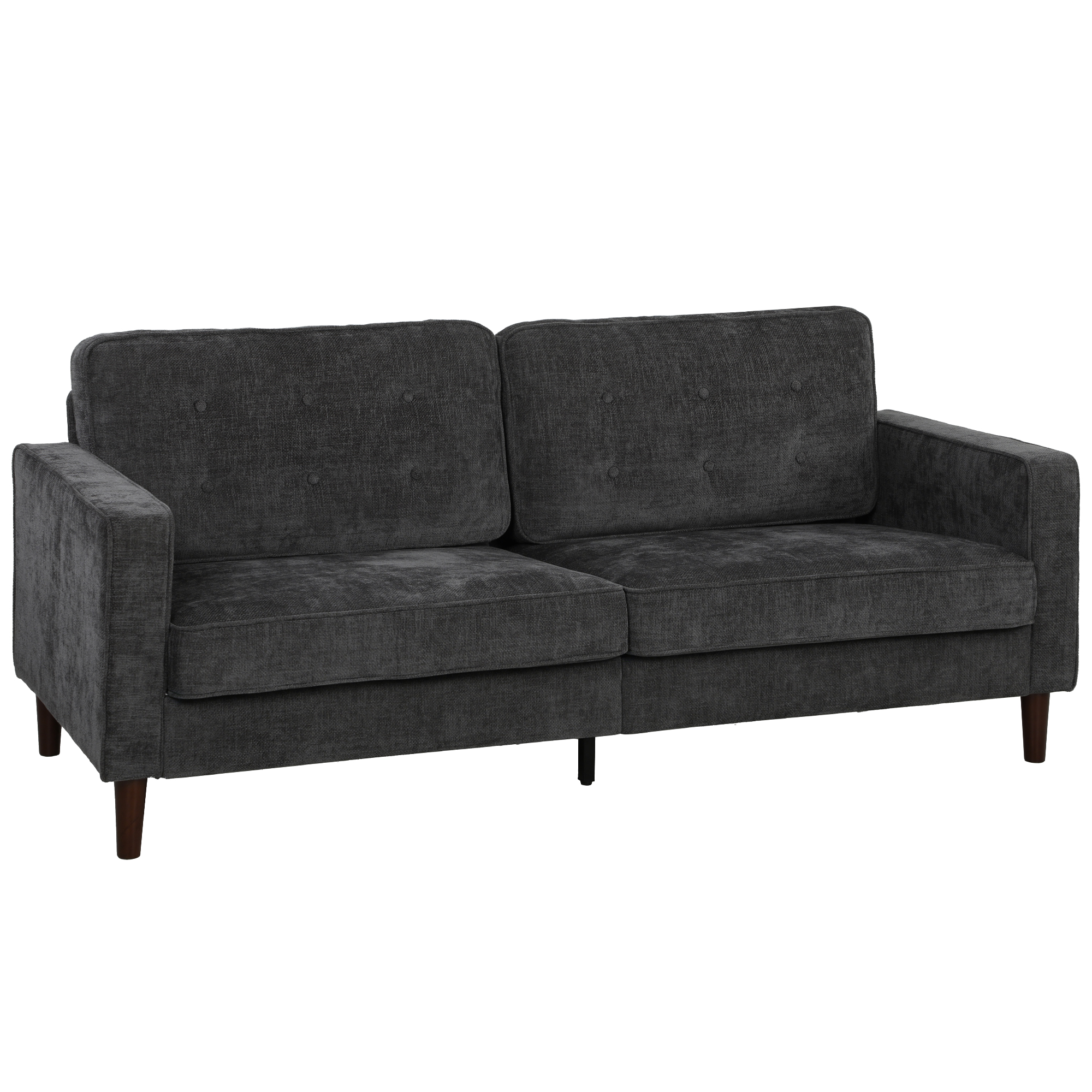 FOWEY Button Tufted 3 Seater Upholstered Sofa with Wood Legs - Dark Grey - Life Essentials