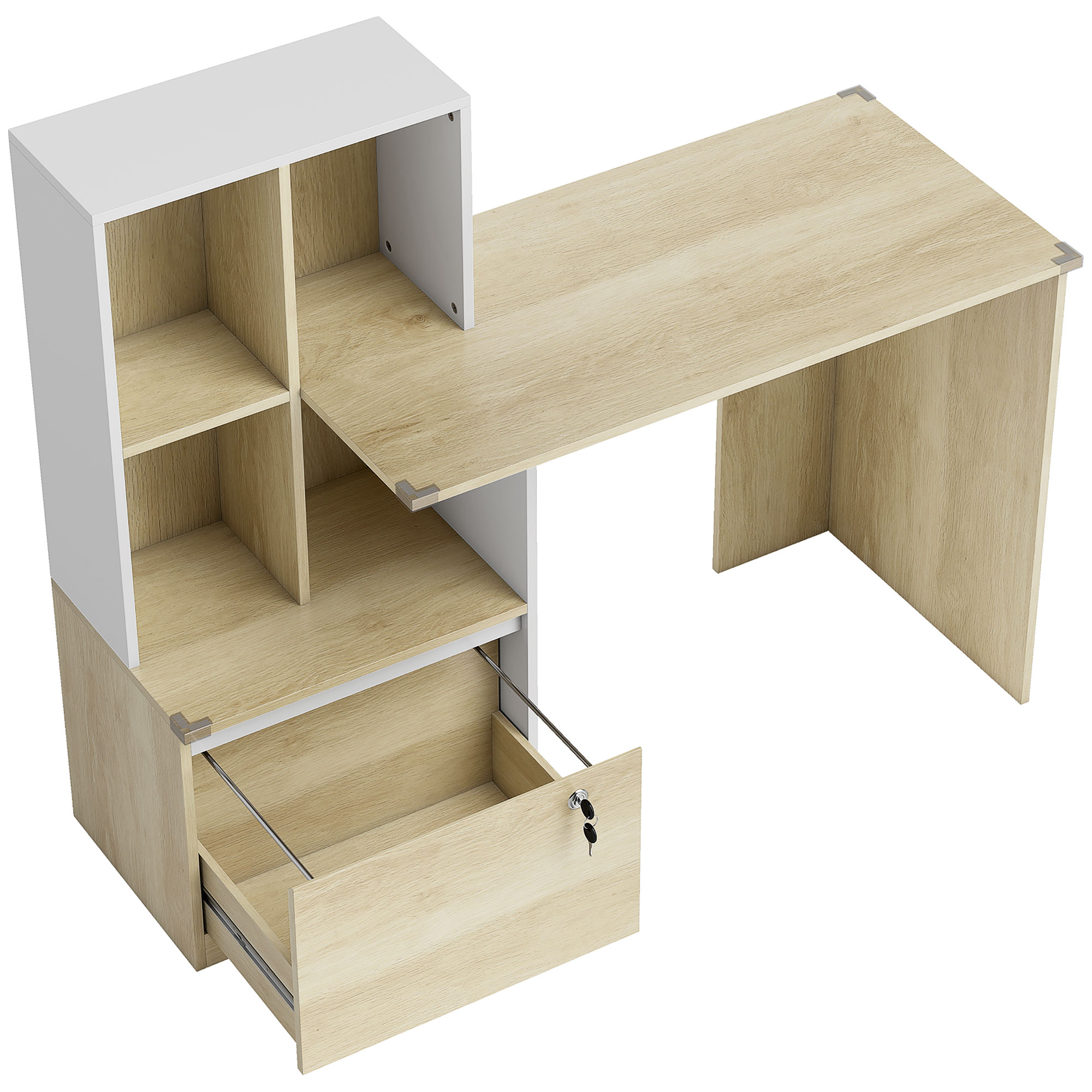 HOWDEN Computer Desk with Bookshelf, File Drawer and Hanging File Holders - Oak Wood Effect - Life Essentials