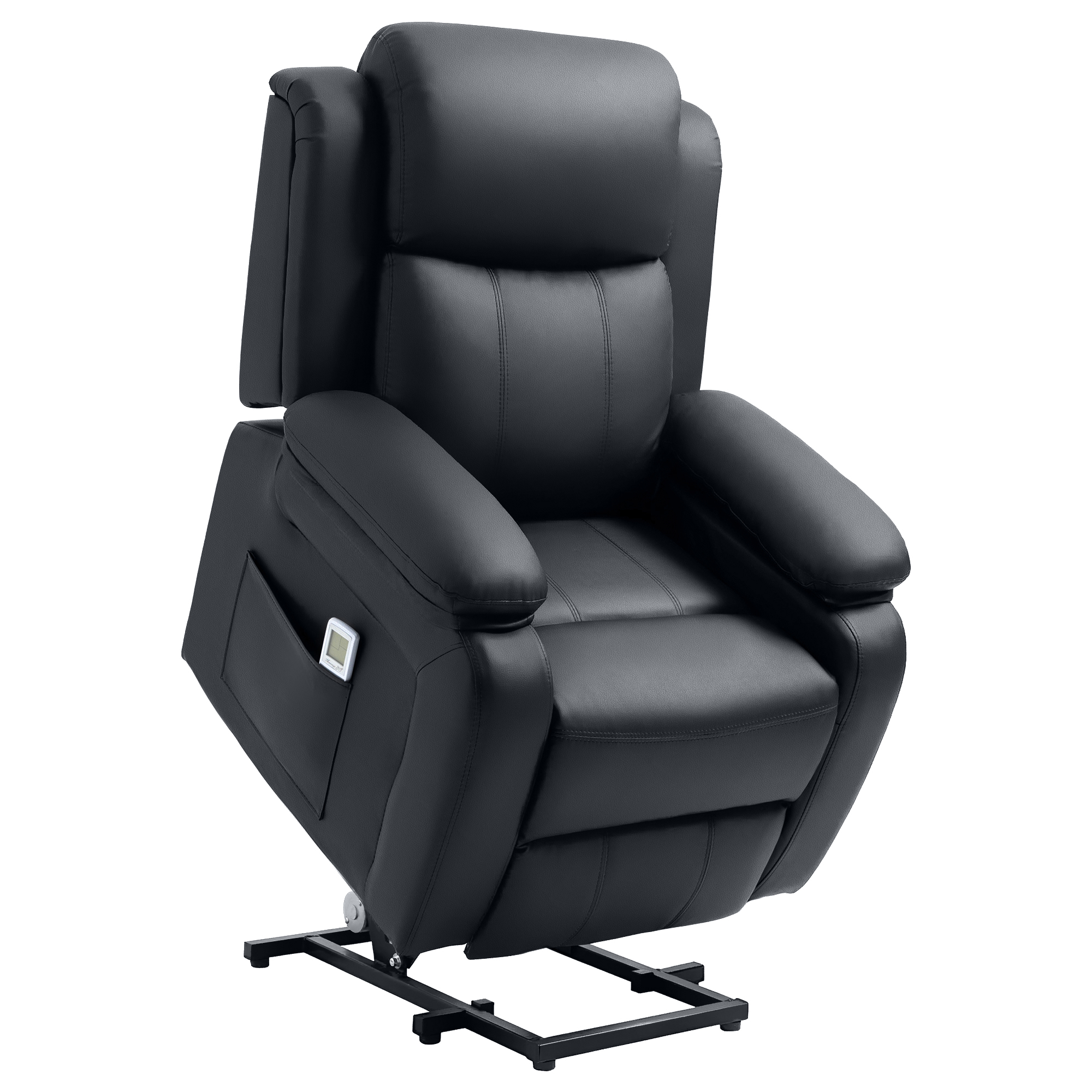 SISSINGHURST PU Leather Power Lift Riser Recliner Chair with Vibration Massage - Black - Life Essentials