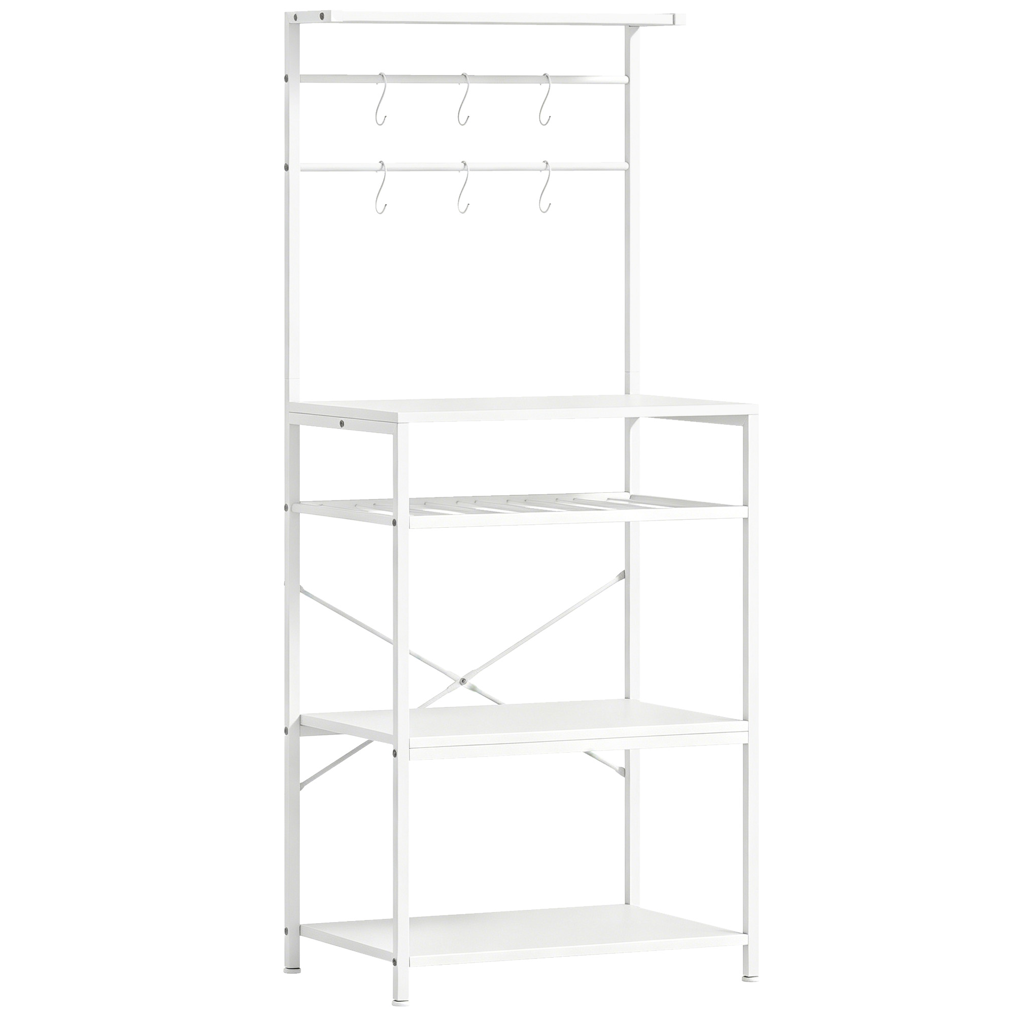 STEYNING Industrial Freestanding Shelving Unit with 6 Hooks and Wine Rack - White - Life Essentials