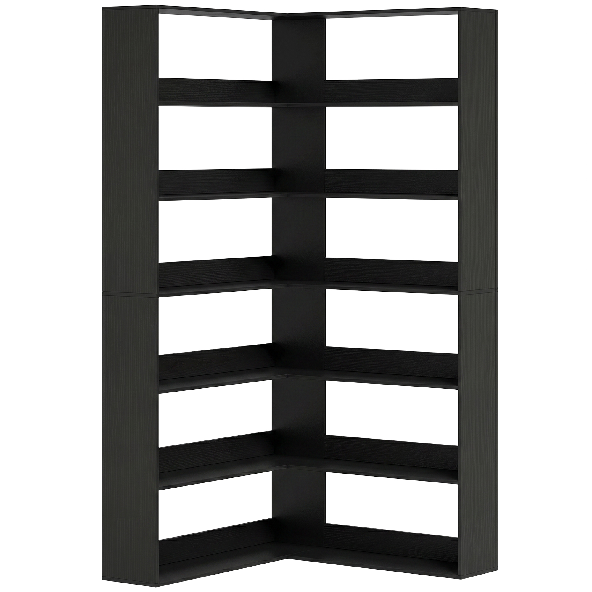 FORDHAM 7 Tier L Shaped Corner Bookcase with Anti Slip Rear Guard - Black Wood Effect - Life Essentials