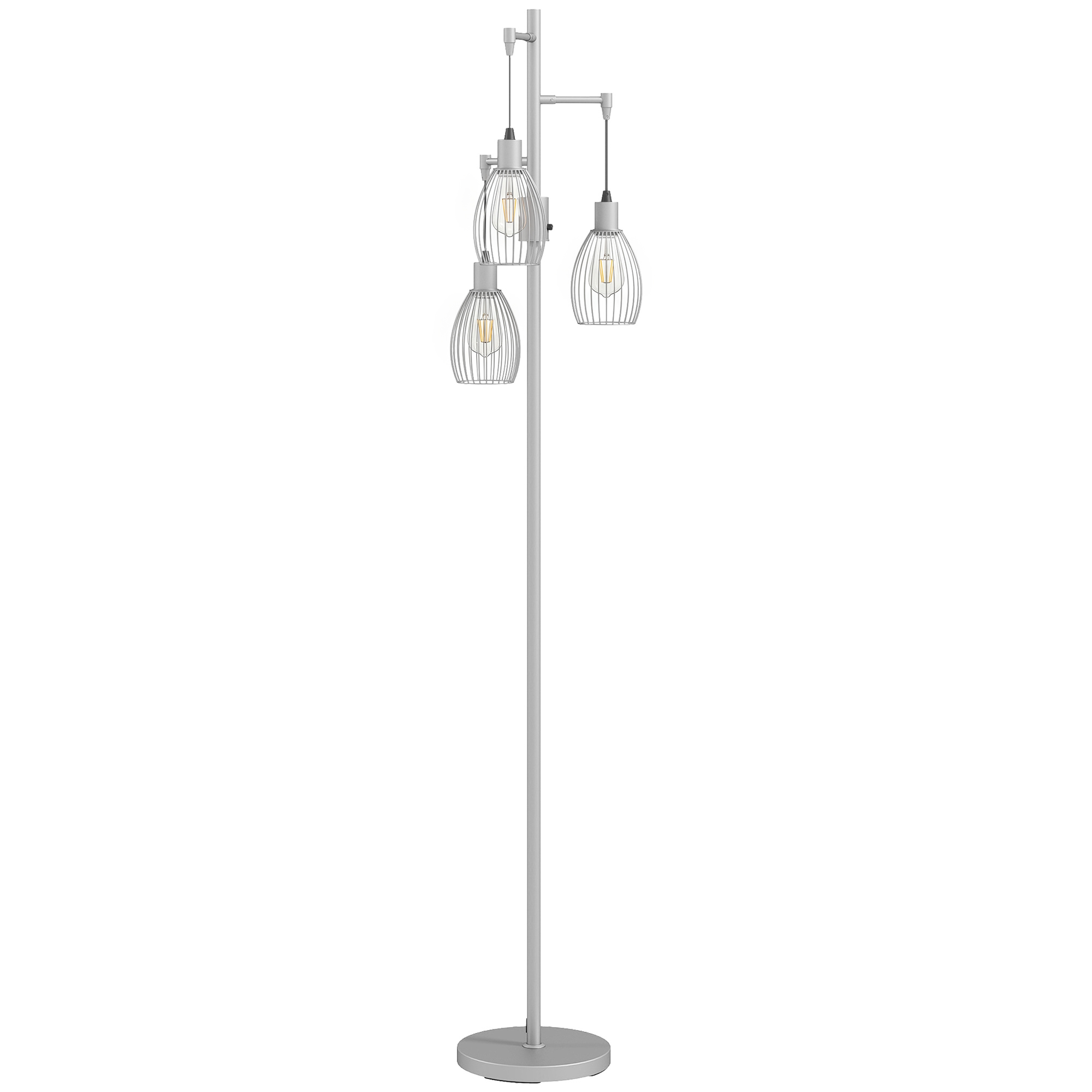 TREVON 170.5 cm Industrial Dimmable Floor Lamp with 3 Steel Wire Cage Shades - Silver Tone - Life Essentials