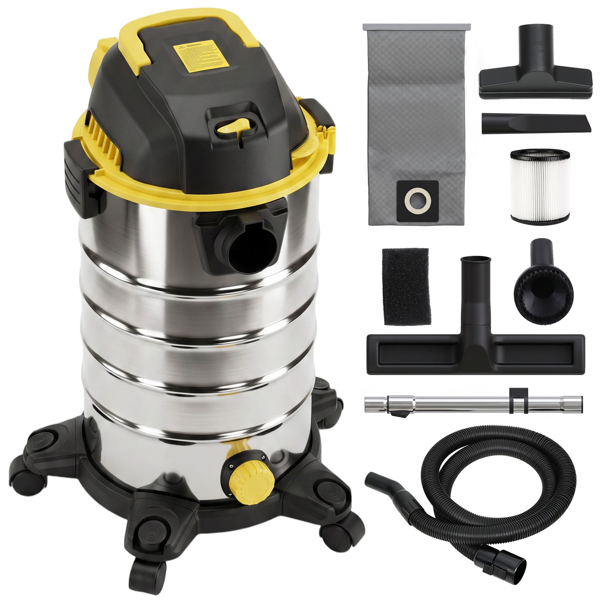 HARCOURT 1400W 3 in 1 Wet and Dry Vacuum Cleaner with Blower and 30L Steel Tank - Silver Tone, Black and Yellow - Life Essentials