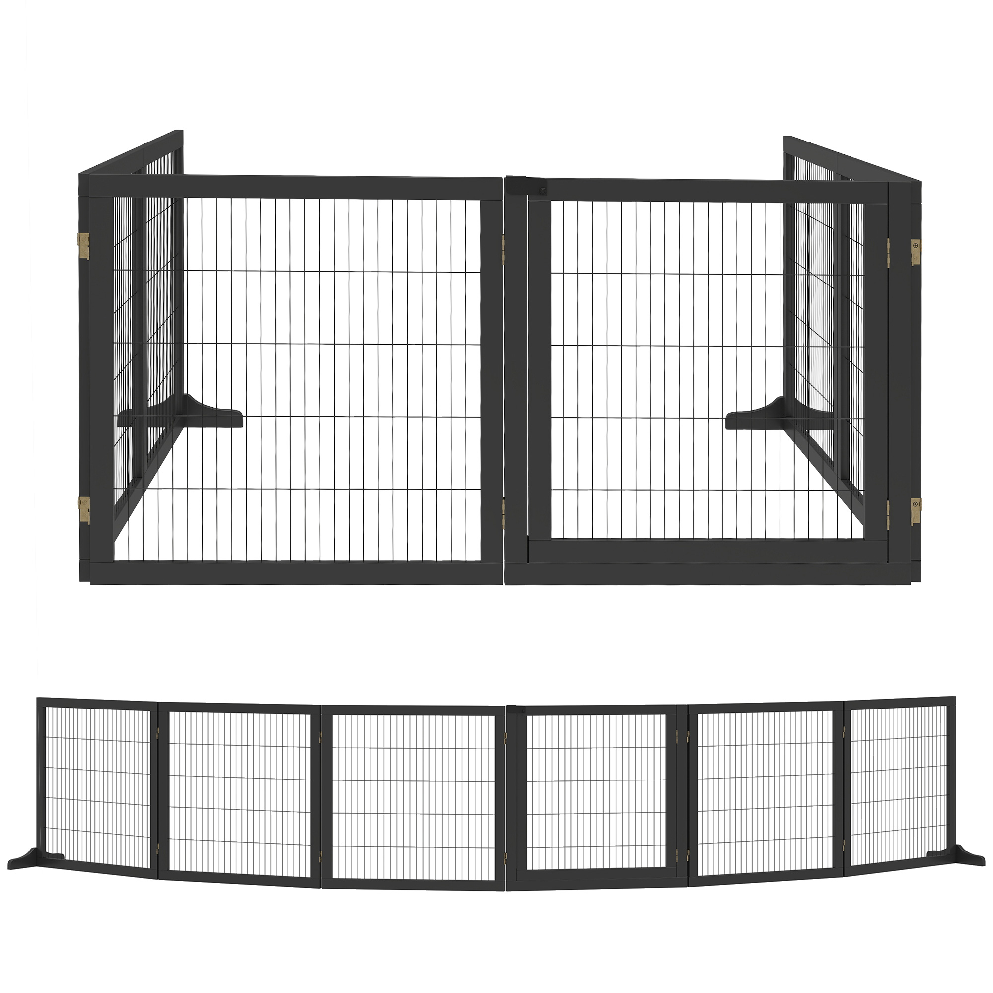 BROADFIELD Freestanding Wooden Dog and Pet Gate with 2 Support Feet - Black - Life Essentials