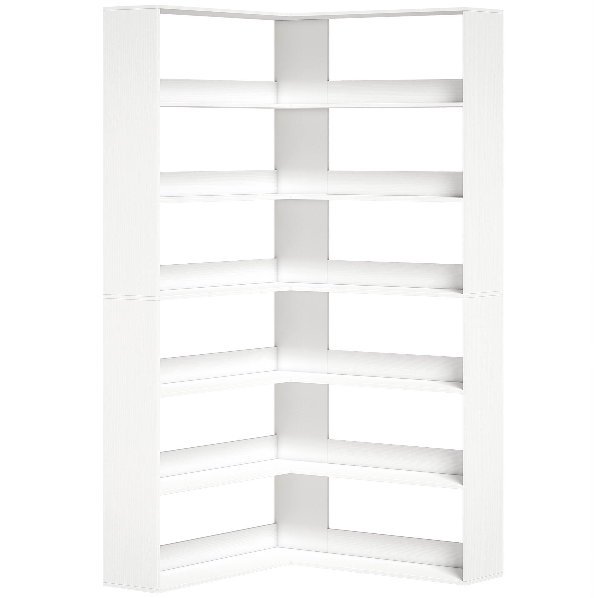 FERRING 7 Tier L Shaped Corner Bookcase with Anti Slip Rear Guard - White Wood Effect - Life Essentials