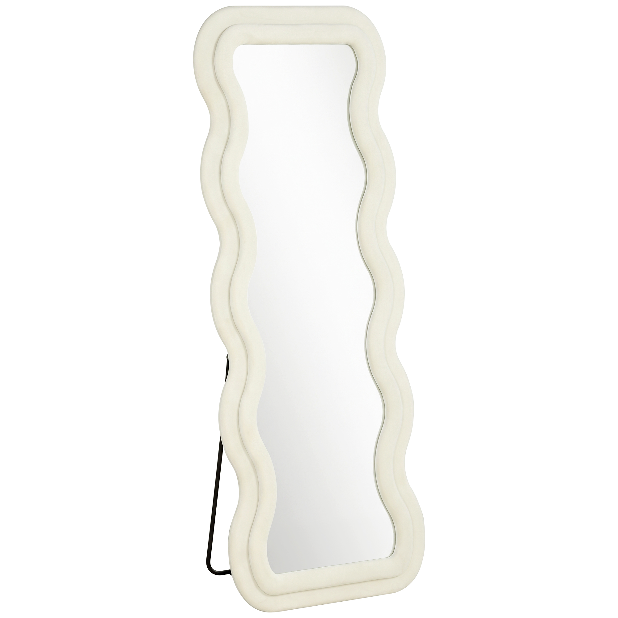 CALNE 160 x 60 cm Wavy Full Length Mirror with Velvet Frame and Tempered Glass - Cream White - Life Essentials