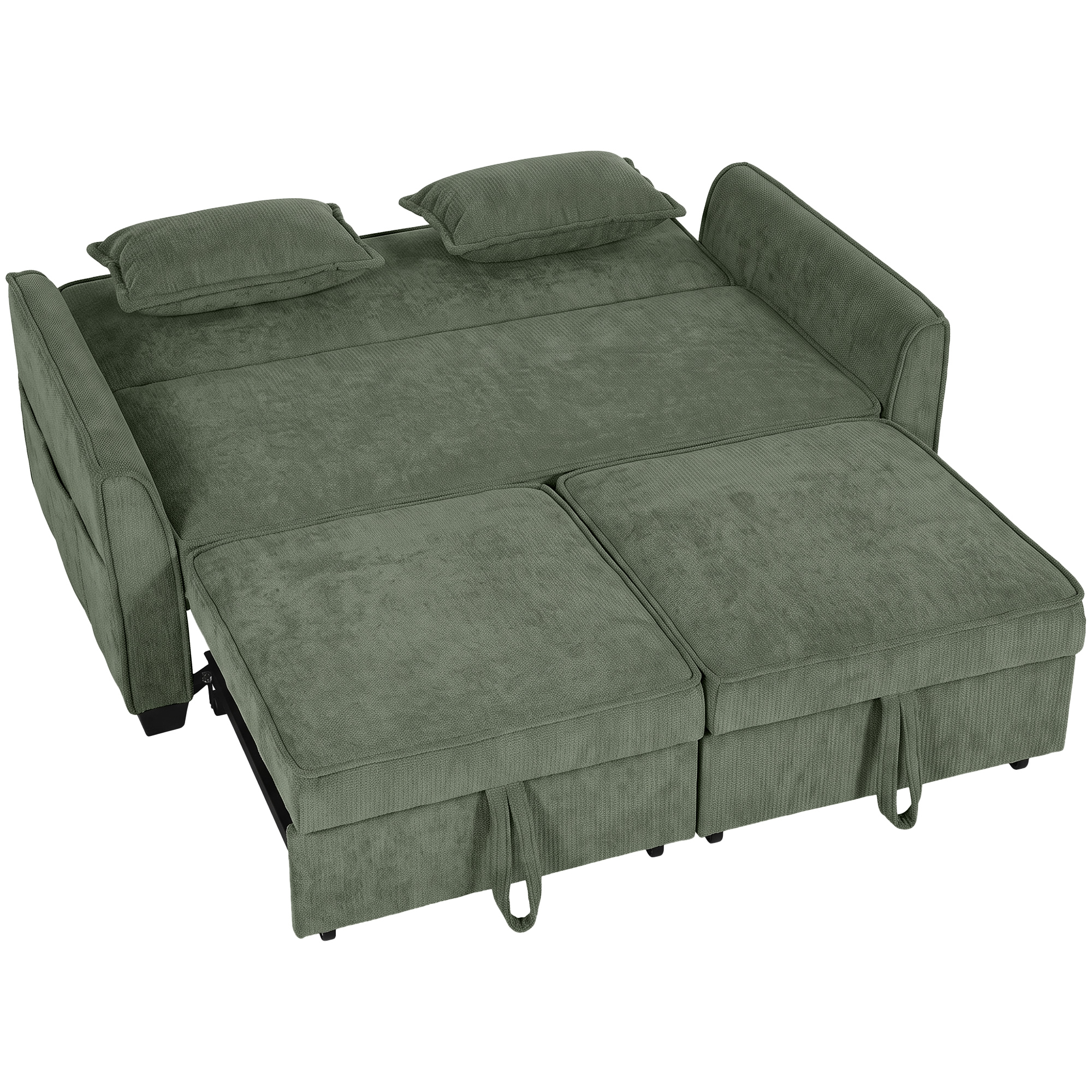 BRIDLINGTON Chenille 2 Seater Sofa Bed with 4 in 1 L Shaped Pull Out Sleeper and Side Pockets - Dark Green - Life Essentials
