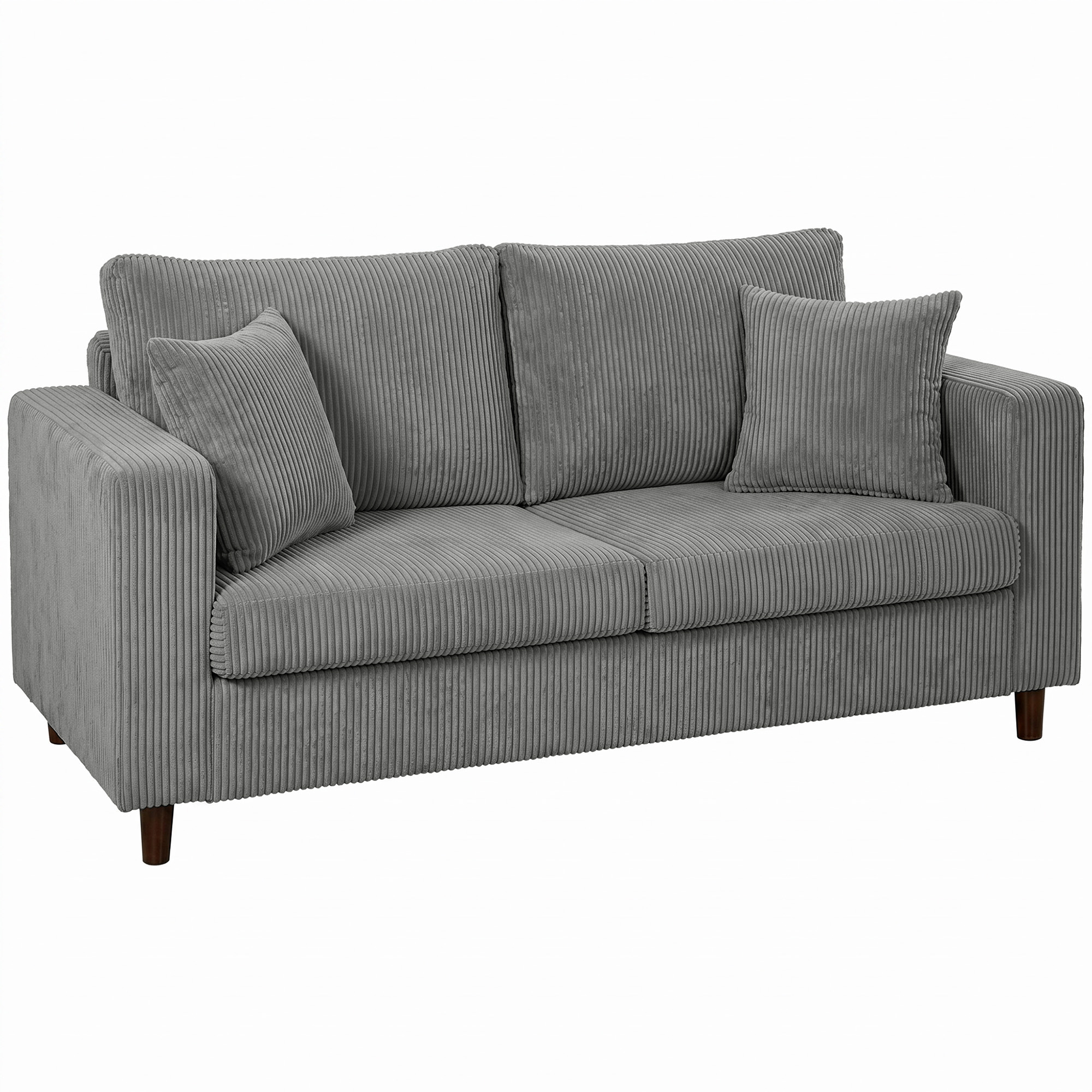 CLOVERTON Corduroy 2 Seater Loveseat Sofa with Wide Deep Seat and Spring Cushions - Light Grey and Black - Life Essentials