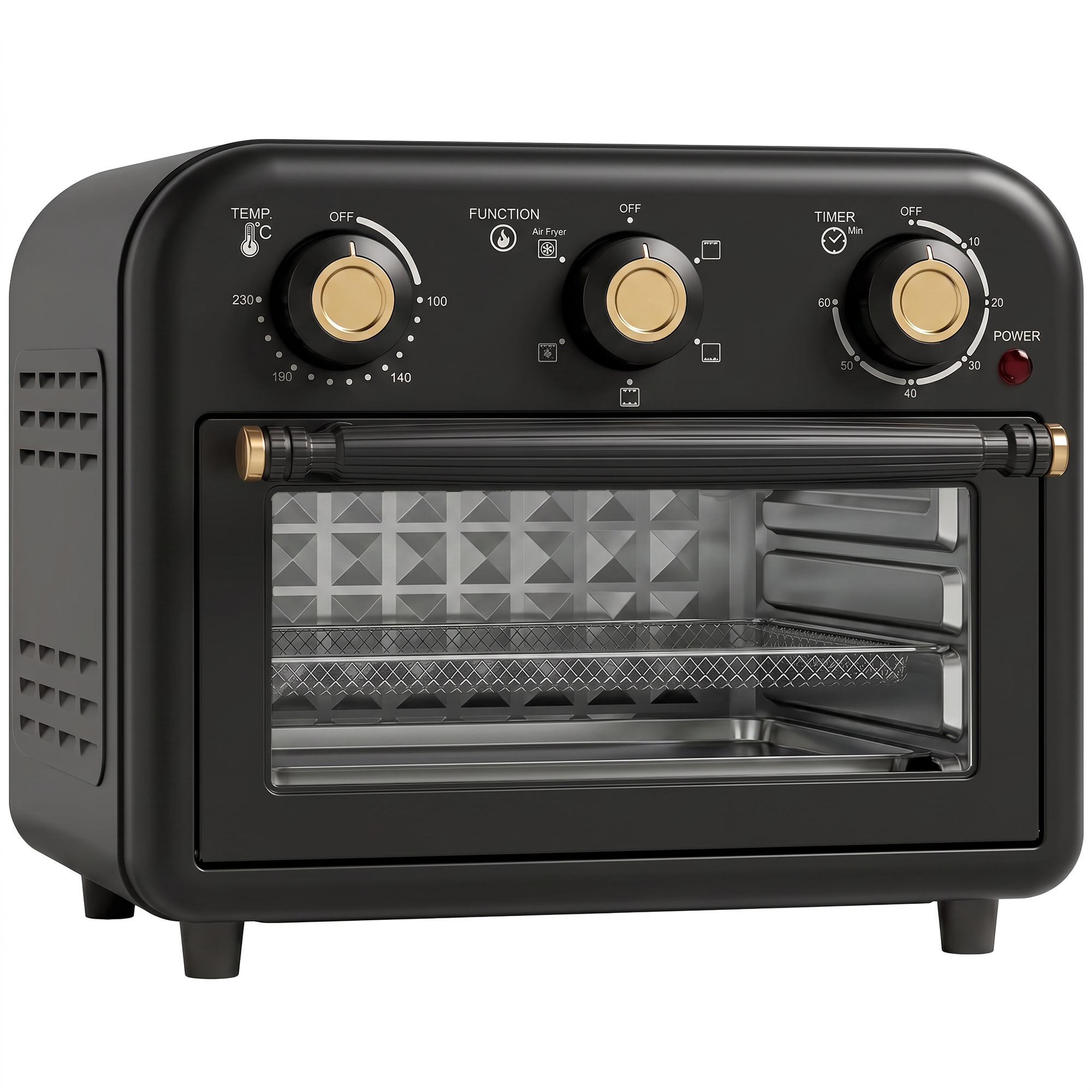 BRIXWORTH 12L Air Fryer Toaster Oven with Convection, Adjustable Temperature and Timer - Black and Gold Tone - Life Essentials