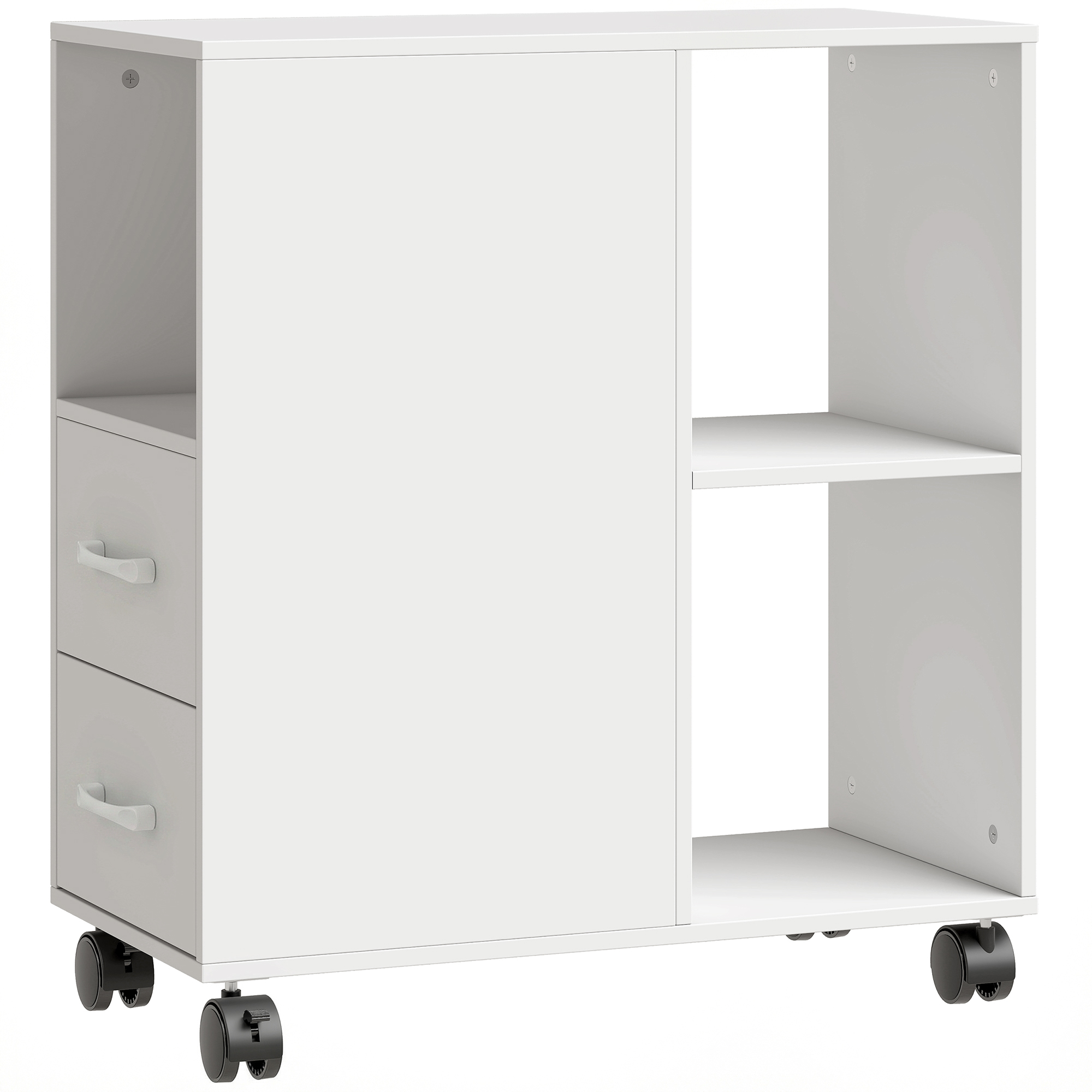 STRATFORD 30 x 60 x 65 cm Mobile Printer Table with Wheels and Drawers - White - Life Essentials