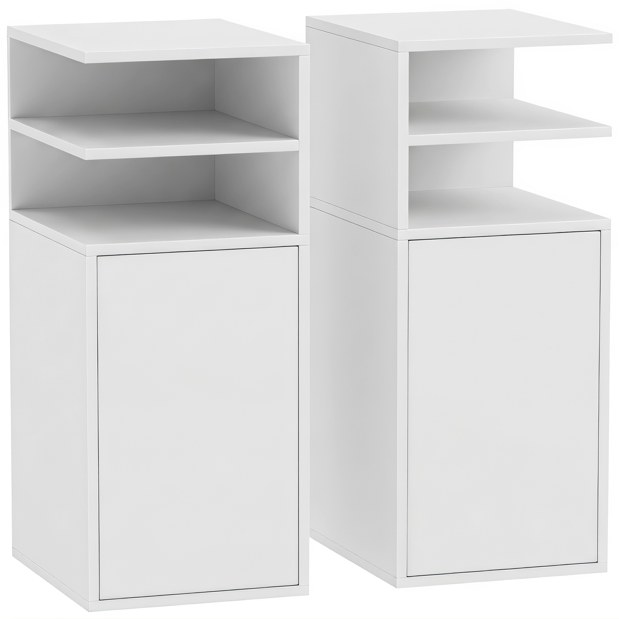 ANDOVER Set of 2 Slim Bedside Tables with Open Cubbies and Cupboards - White - Life Essentials