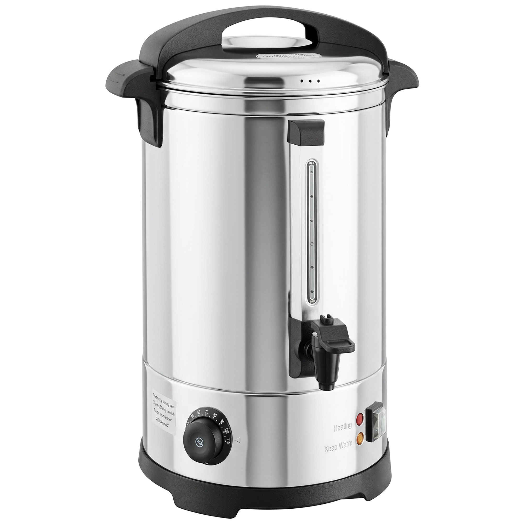 DROITWICH 13L 2500W Stainless Steel Catering Urn with Thermostat, Keep Warm Function and Tap - Silver Tone and Black - Life Essentials