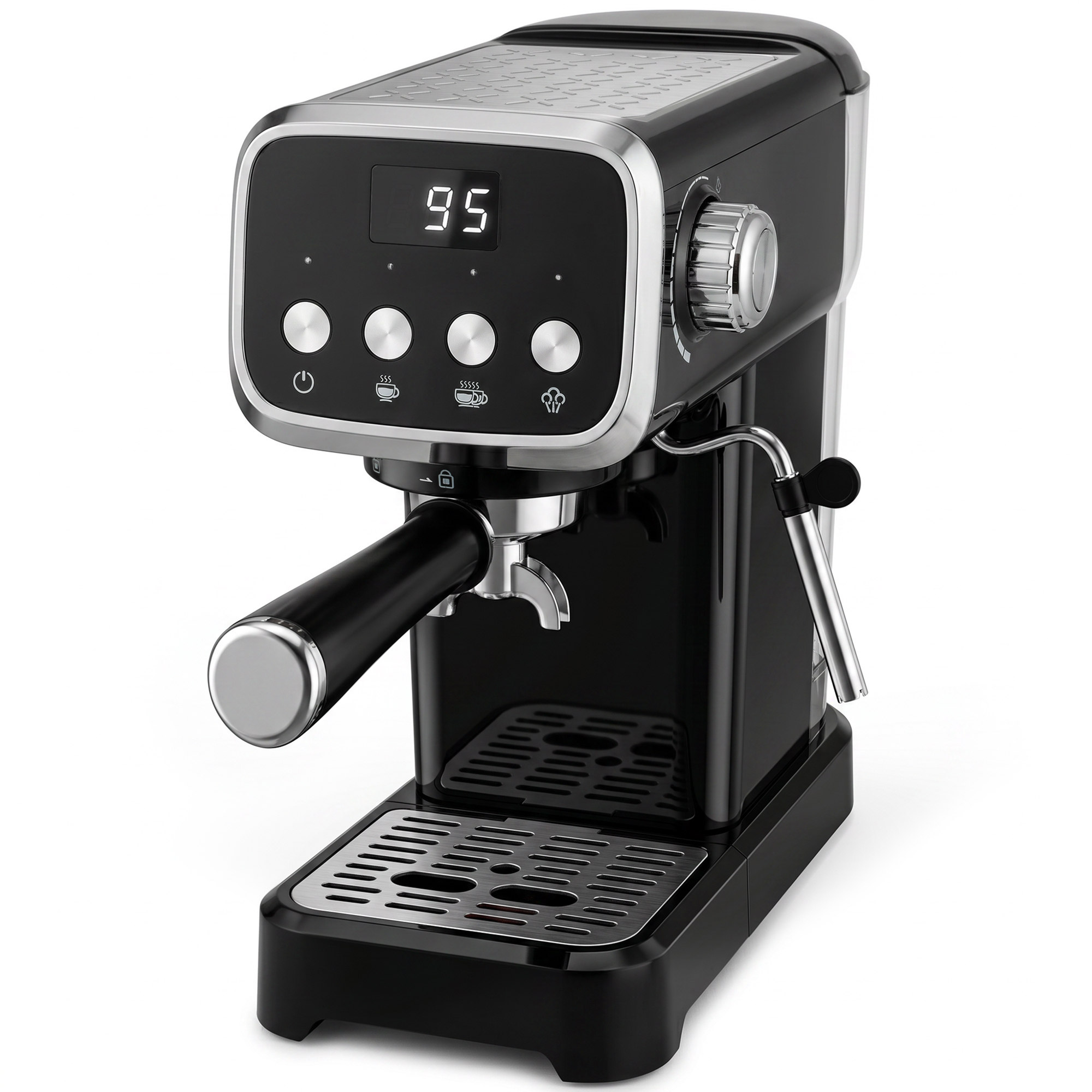BROUGH 20 Bar Espresso and Cappuccino Coffee Machine with Frother and 1.2L Water Tank - Black and Silver Tone - Life Essentials