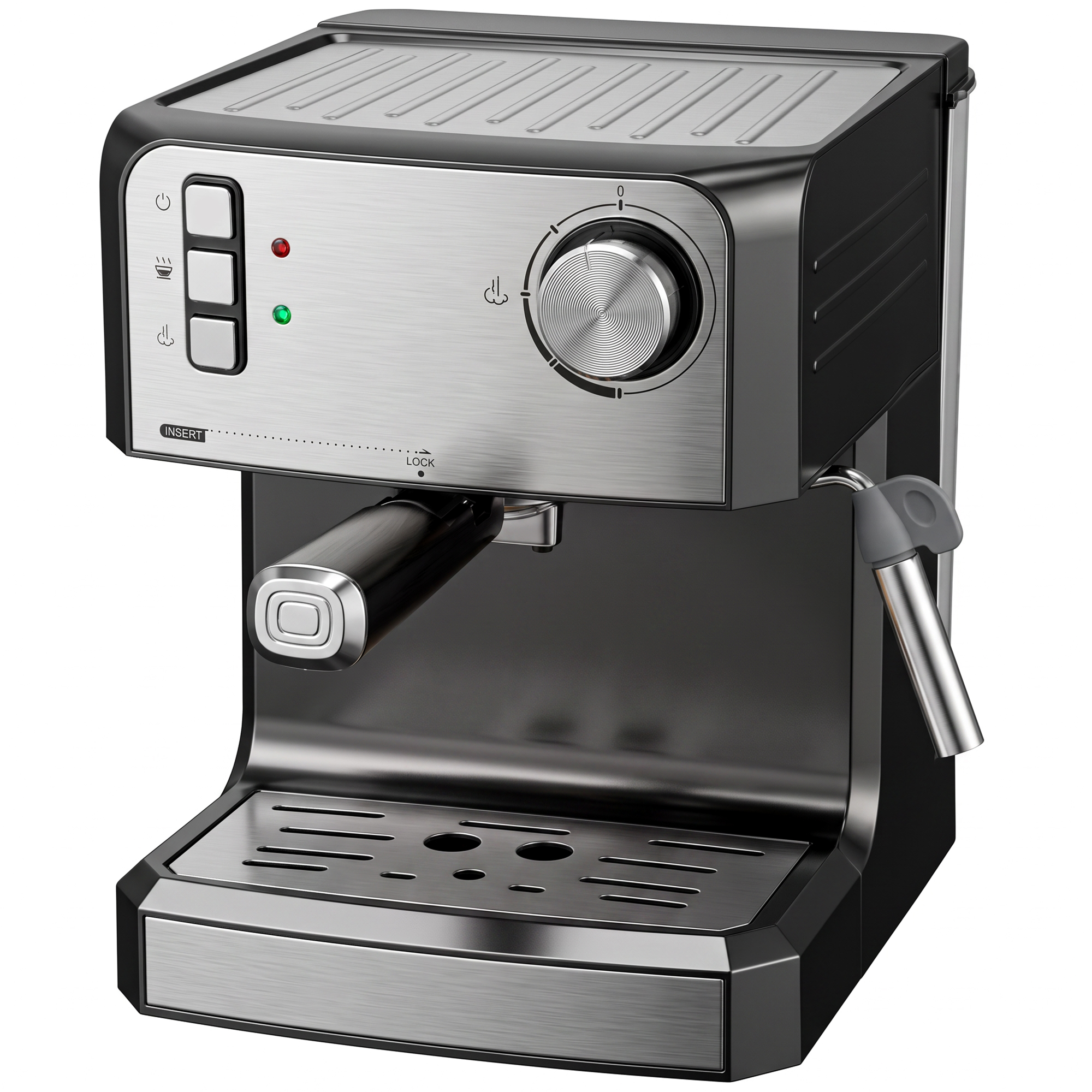 BUNTINGFORD 20 Bar Semi Automatic Espresso and Cappuccino Machine with Frother and 1.6L Tank - Black and Silver Tone - Life Essentials