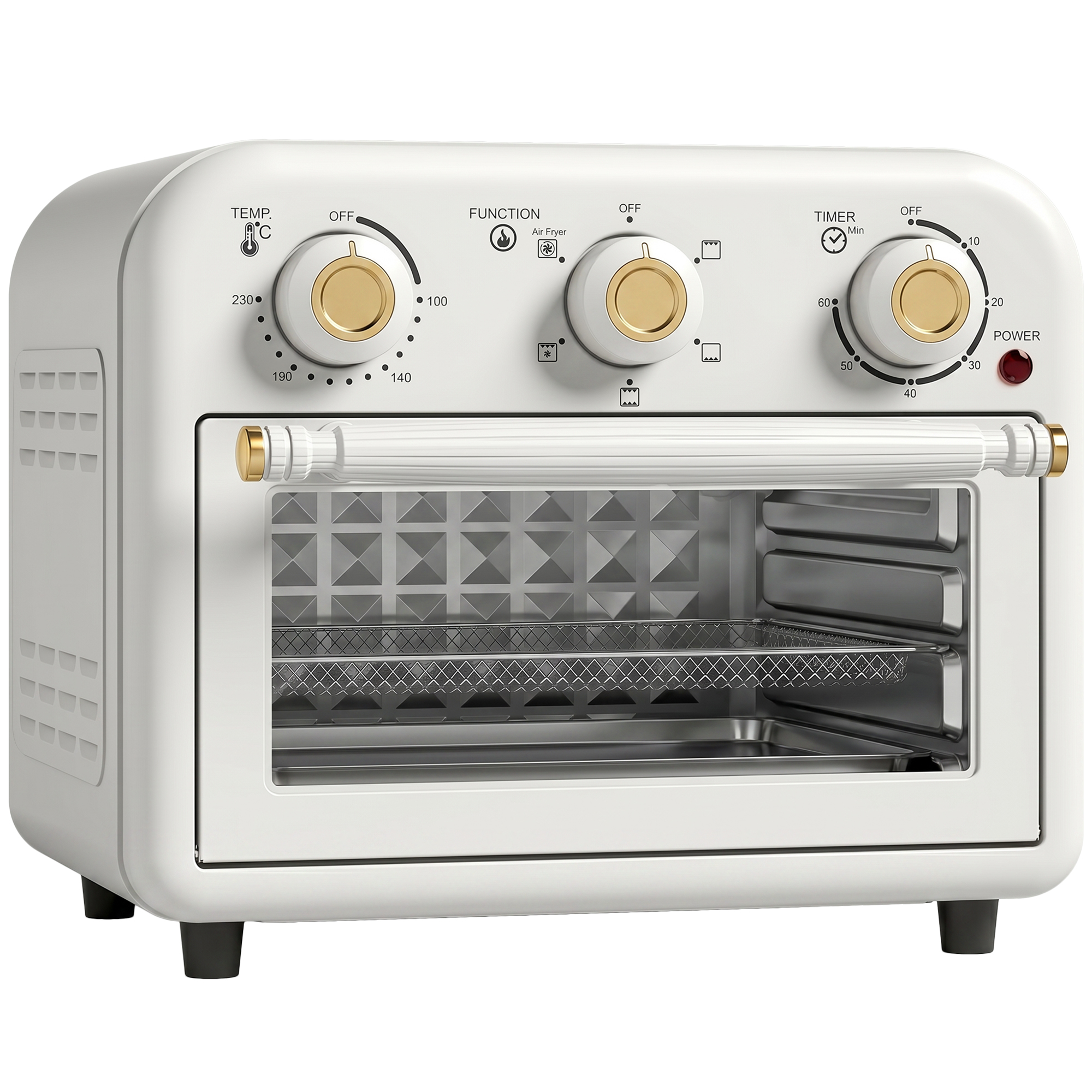 BRIXWORTH 12L Air Fryer Toaster Oven with Convection, Adjustable Temperature and Timer - Cream White and Gold Tone - Life Essentials