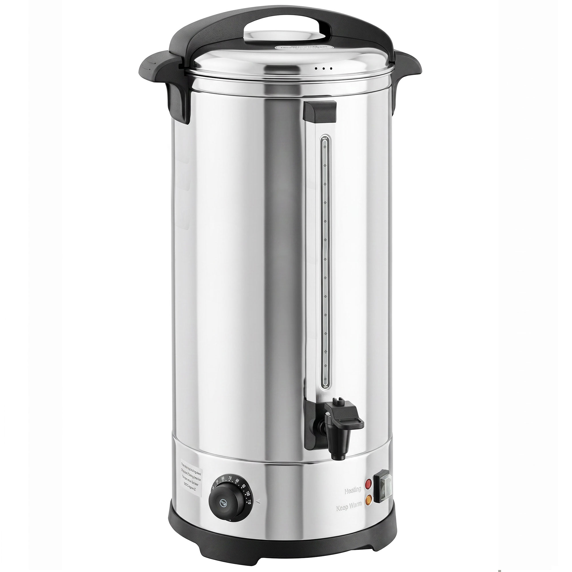 DROITWICH 24L 2500W Stainless Steel Catering Urn with Thermostat, Keep Warm Function and Tap - Silver Tone and Black - Life Essentials