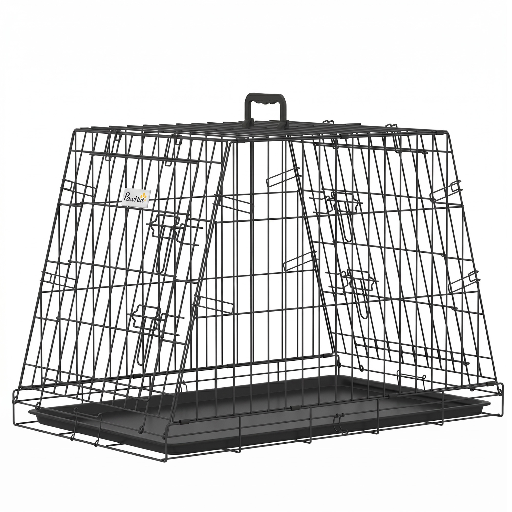 BURLEY 76 cm Collapsible Slanted Car Dog Crate with Tray and Handle for Small Dogs - Black - Life Essentials