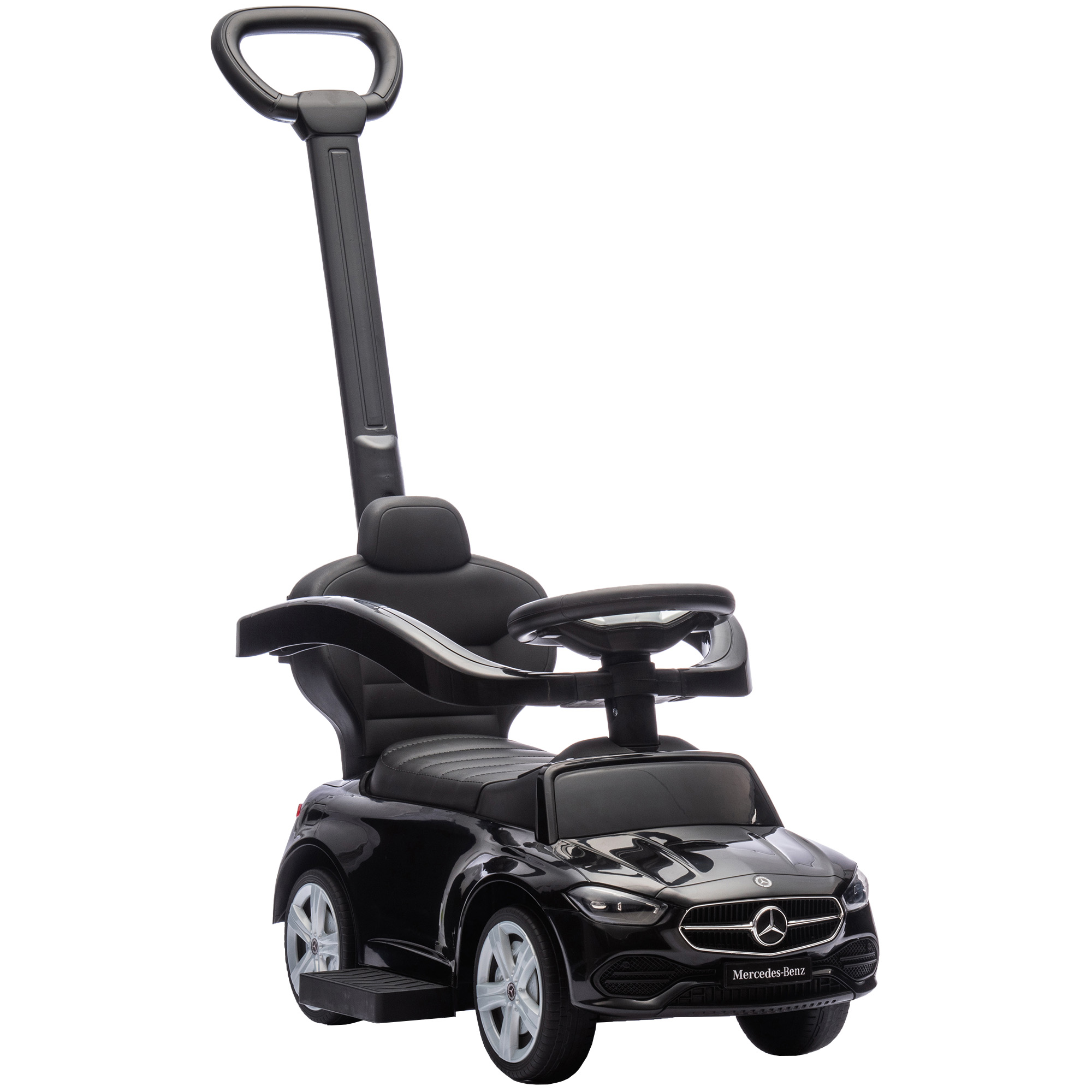 RADLETT Mercedes Benz C Class Licensed 2 in 1 Baby Ride On Push Car and Foot to Floor Walker - Black - Life Essentials