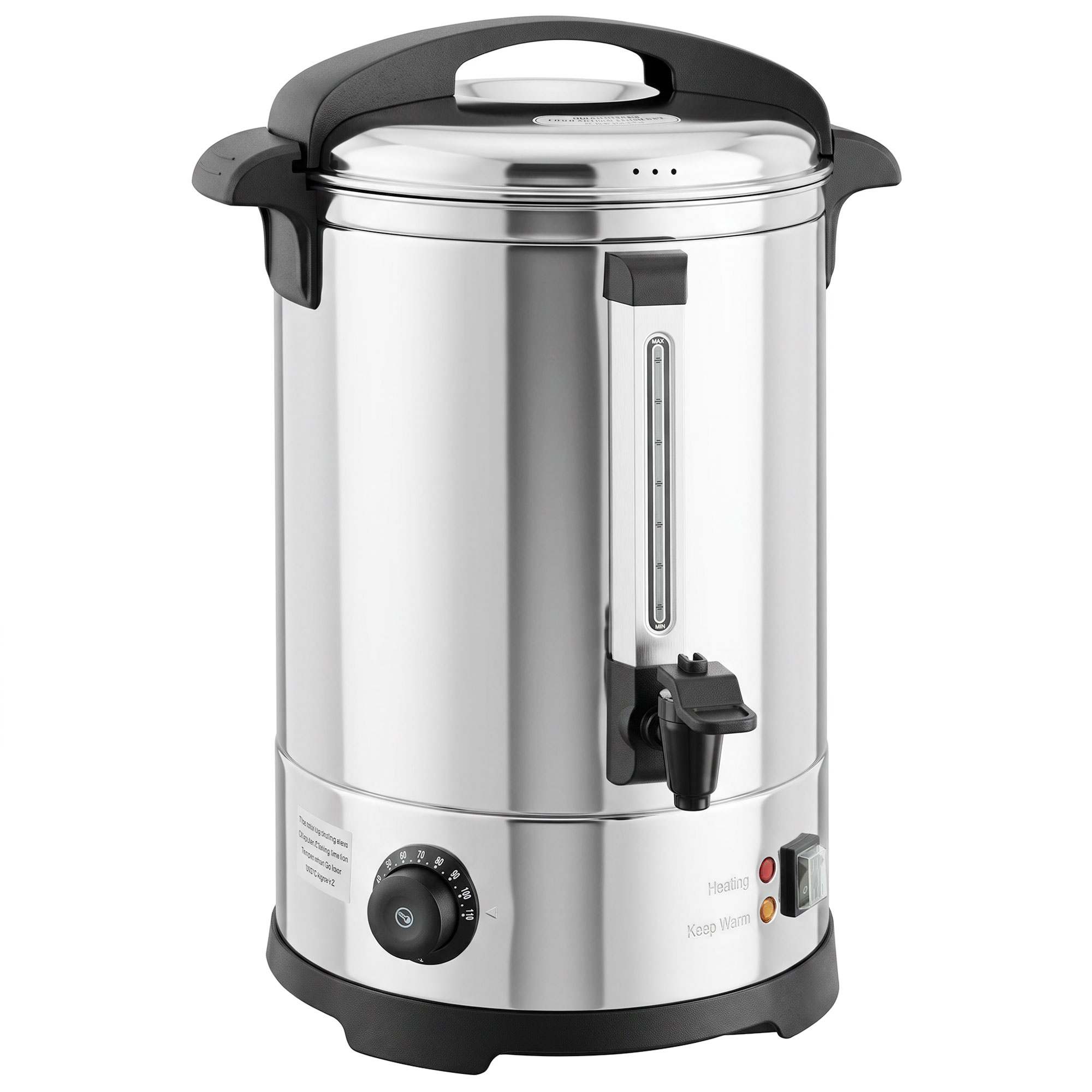 DROITWICH 6.5L 1500W Stainless Steel Catering Urn with Thermostat, Keep Warm Function and Tap - Silver Tone and Black - Life Essentials