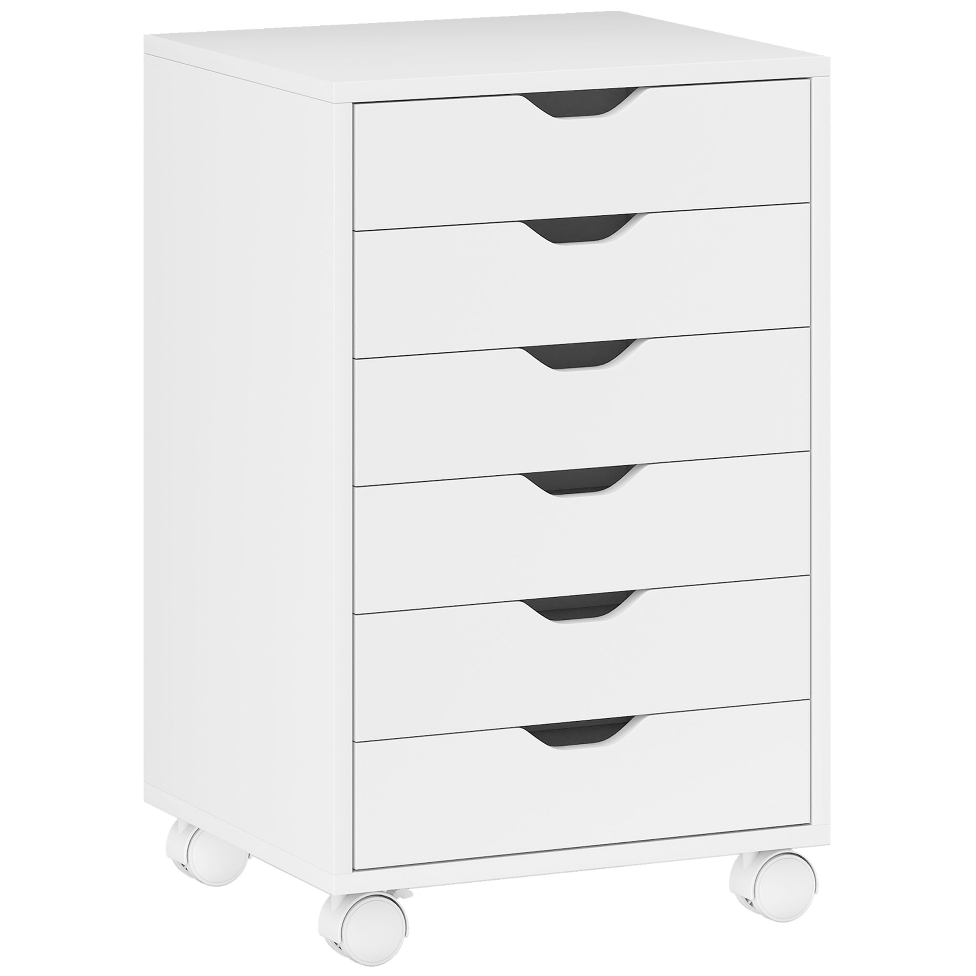 LONGLEAT 6 Drawer Mobile Vertical Filing Cabinet with Quiet Drawers, Wheels and 2 Brakes - White - Life Essentials
