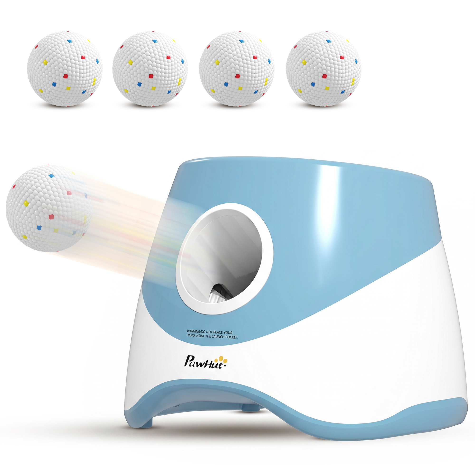 MONIA Automatic Dog Ball Launcher with 5 Balls and 3 Distance Settings from 6 to 14 m - Blue - Life Essentials