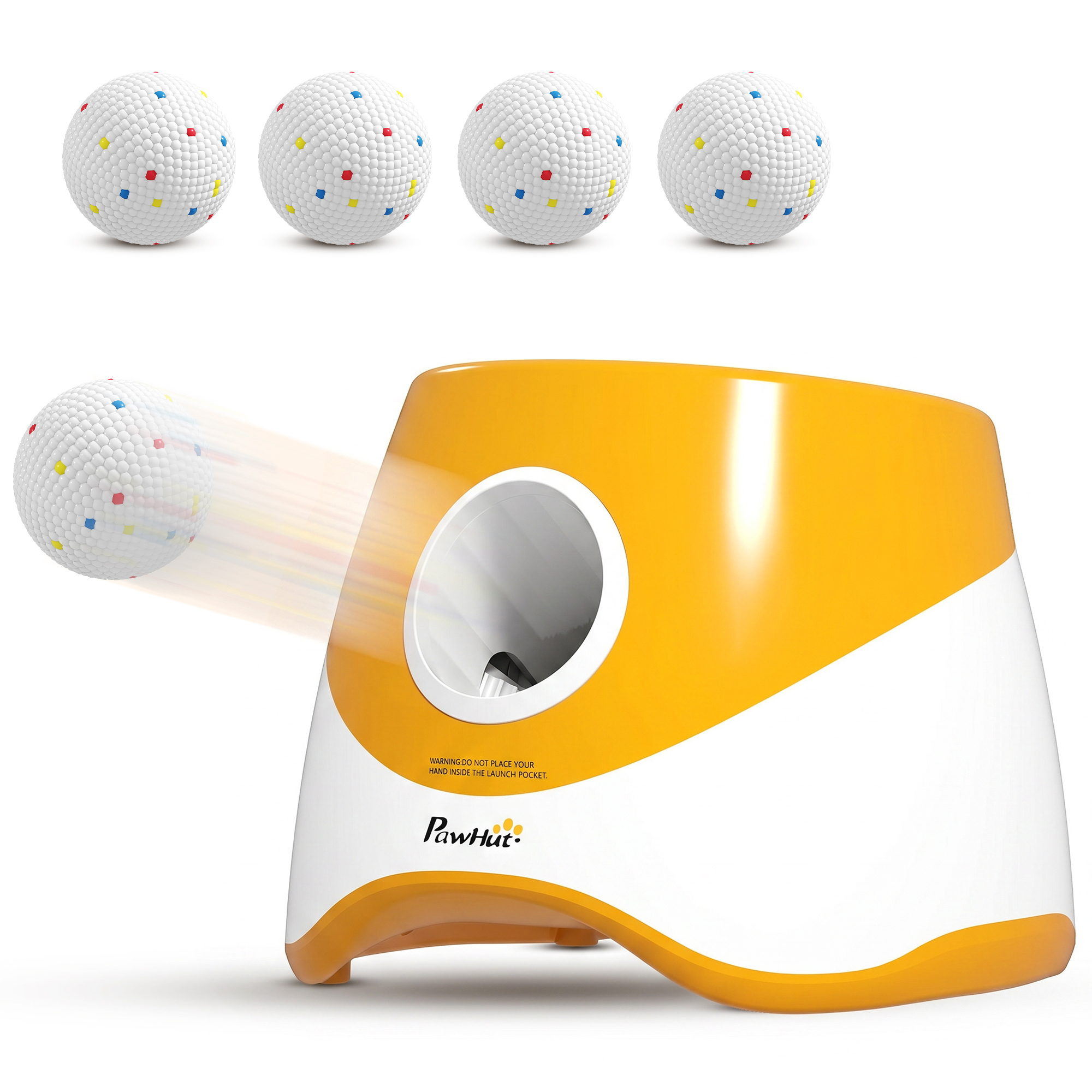 MONIA Automatic Dog Ball Launcher with 5 Balls and 3 Distance Settings from 6 to 14 m - Orange - Life Essentials